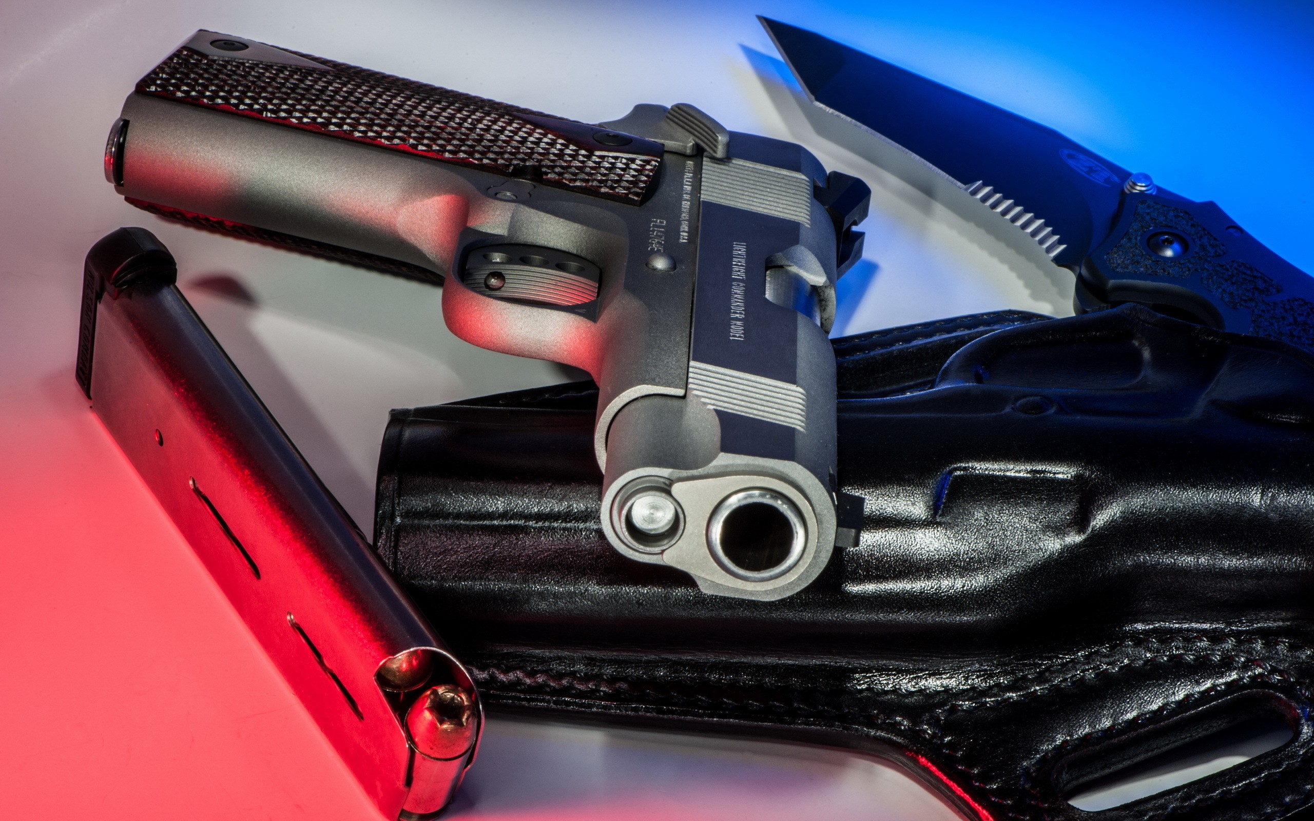 Pistol, Magazine, Knife, and Holster HD Wallpaper