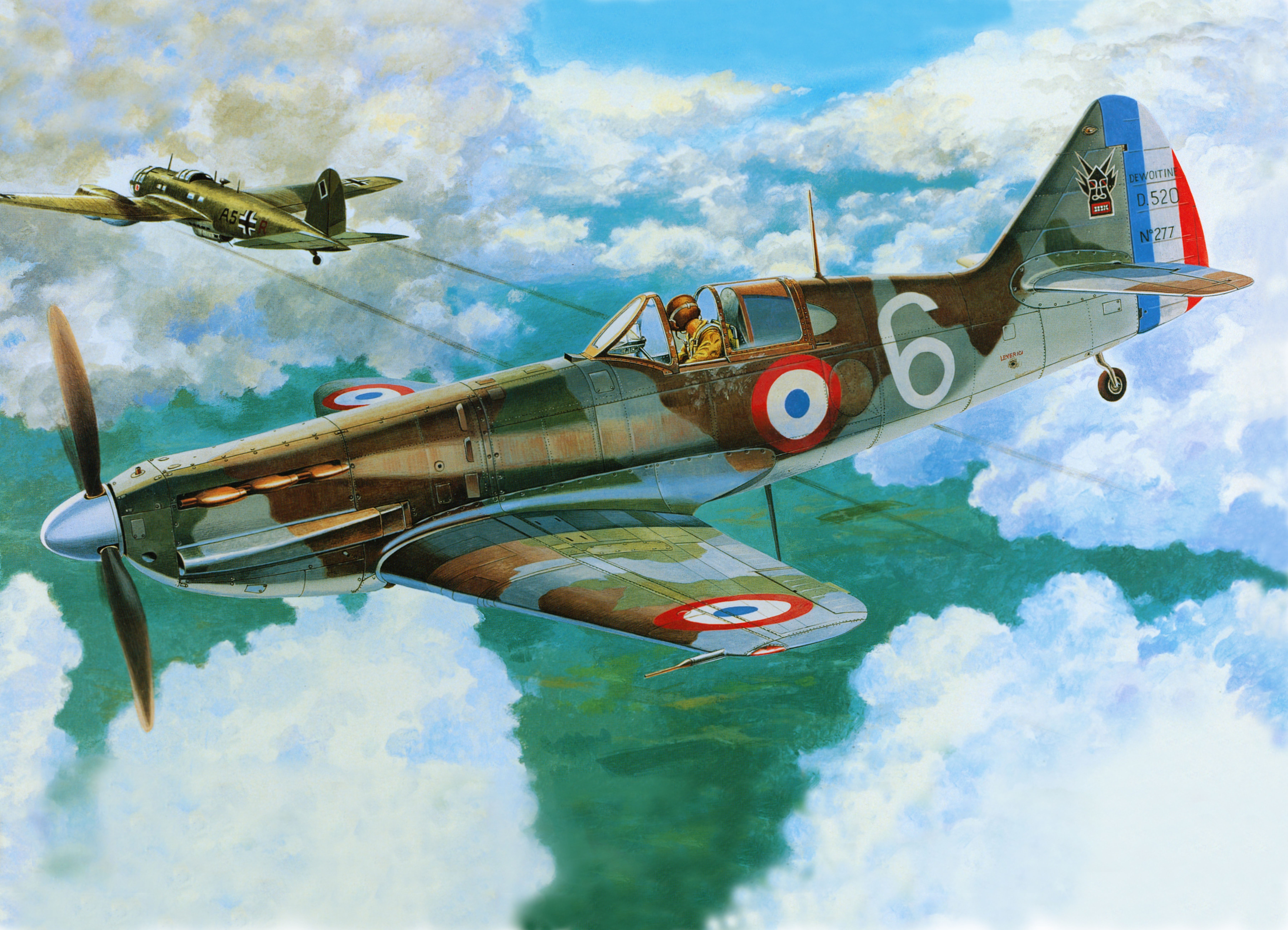 Dewoitine D.520 Airplane Painting HD Wallpaper