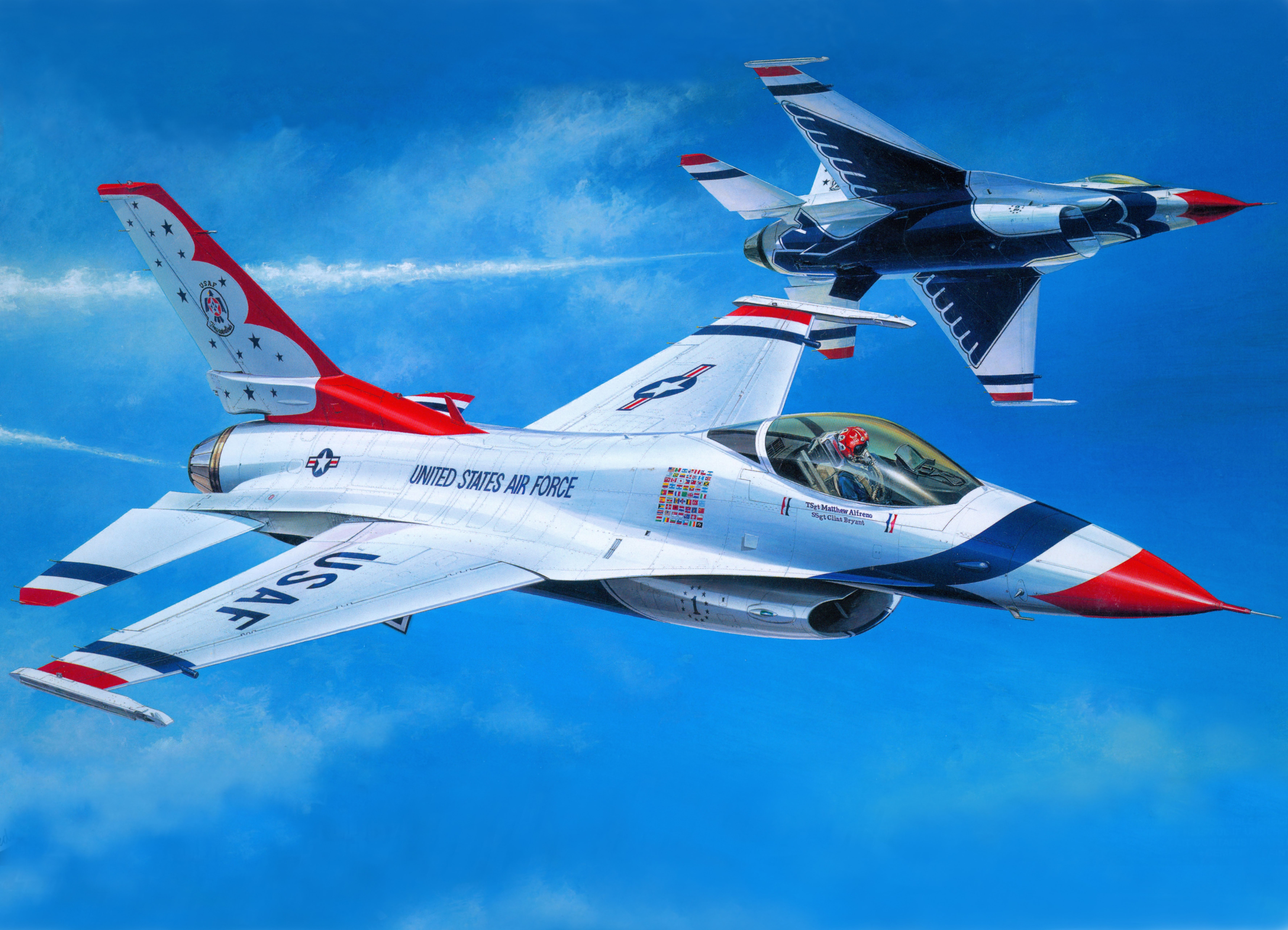 Two F-16C Thunderbirds Airplanes in Flight HD Wallpaper