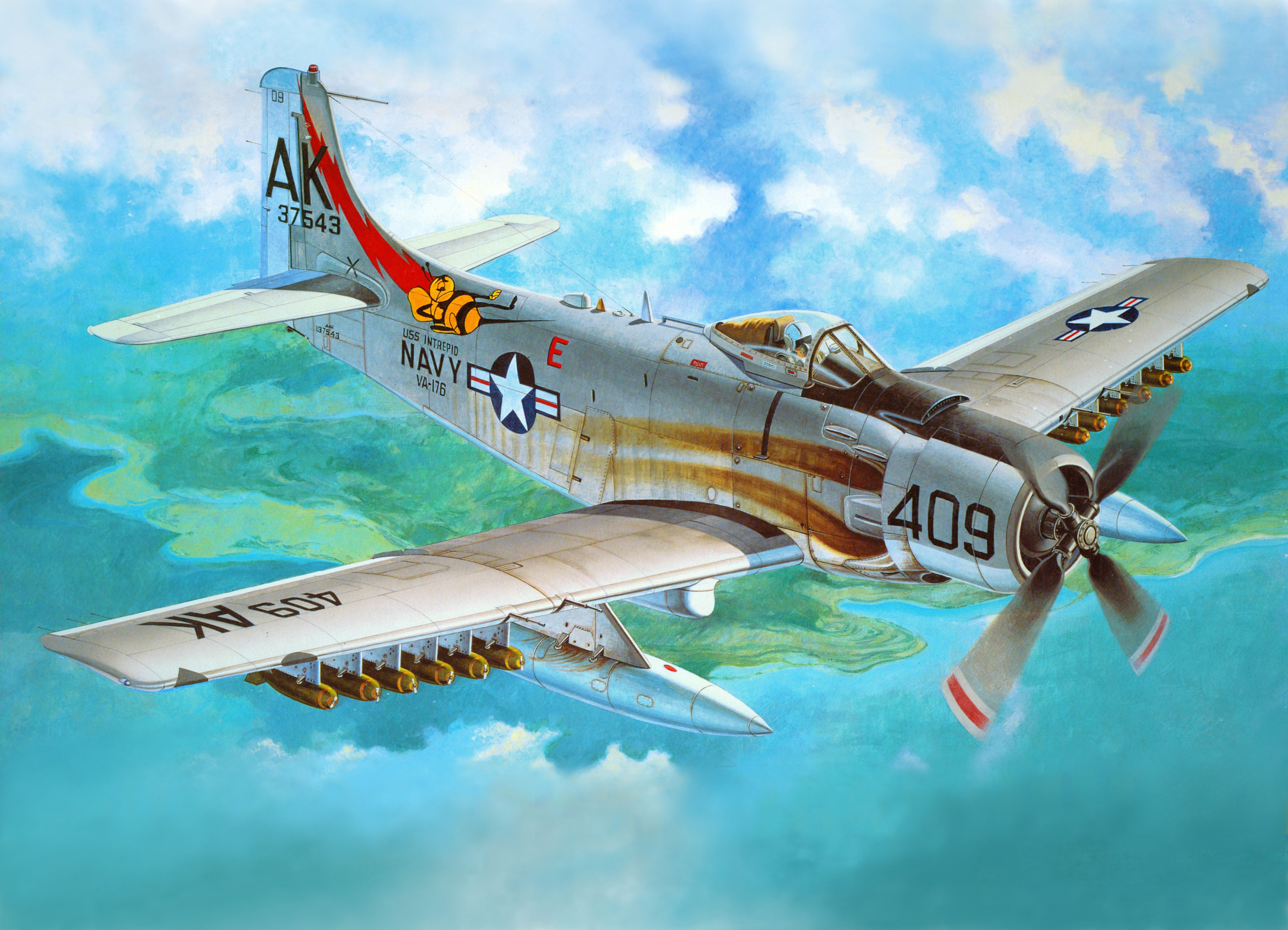 Douglas A-1H Skyraider "The Bumblebee" of VA-176 HD Wallpaper