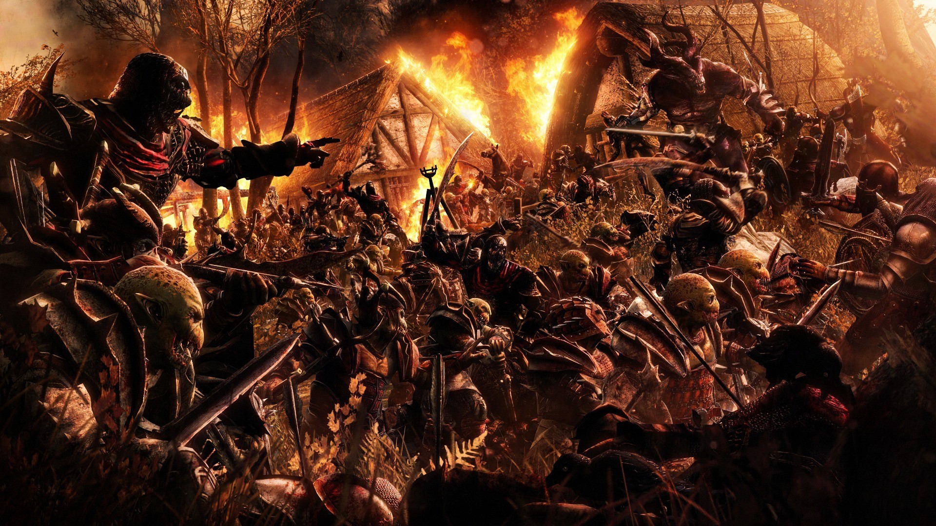 Orcs and humans in a fiery battle HD Wallpaper