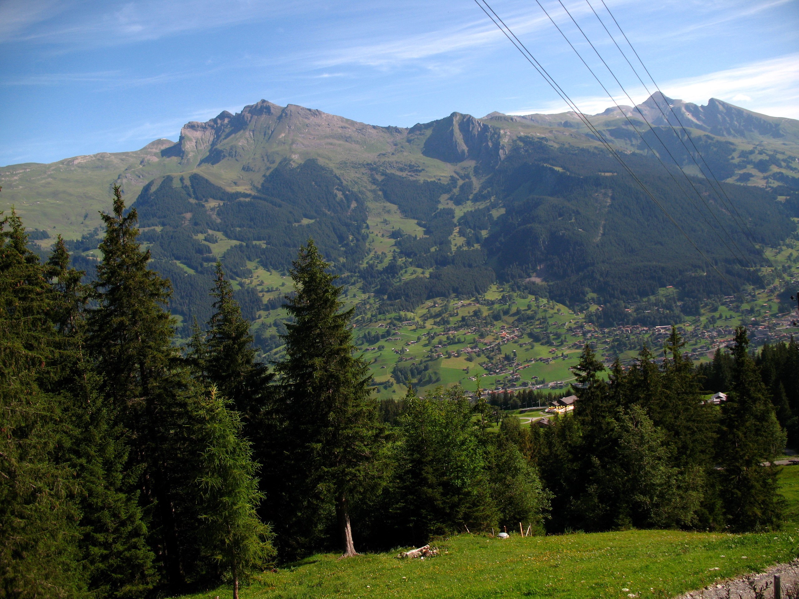 Grindelwald, Switzerland Mountains with Cable Car Wires HD Wallpaper