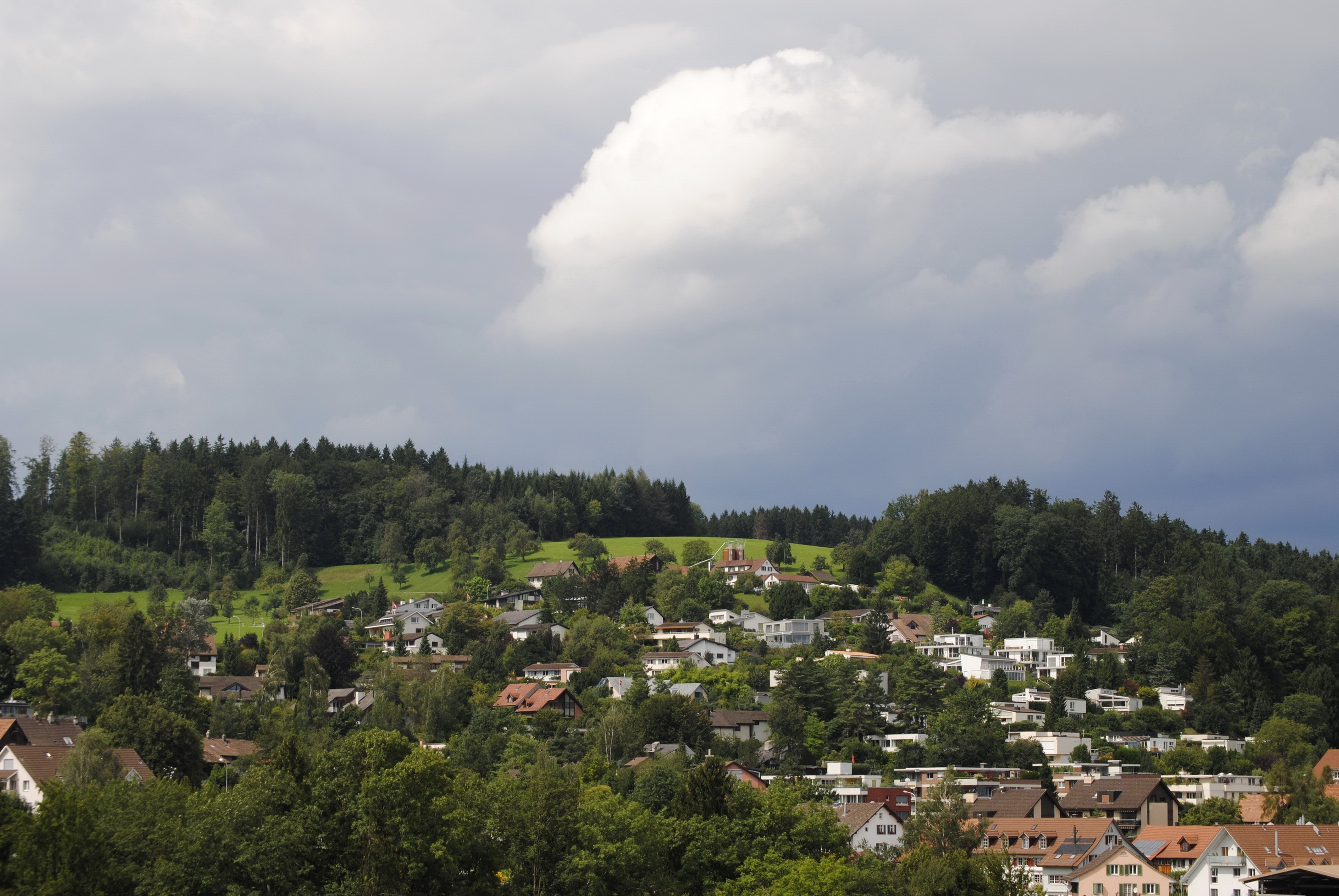 Houses on a hill in Switzerland HD Wallpaper