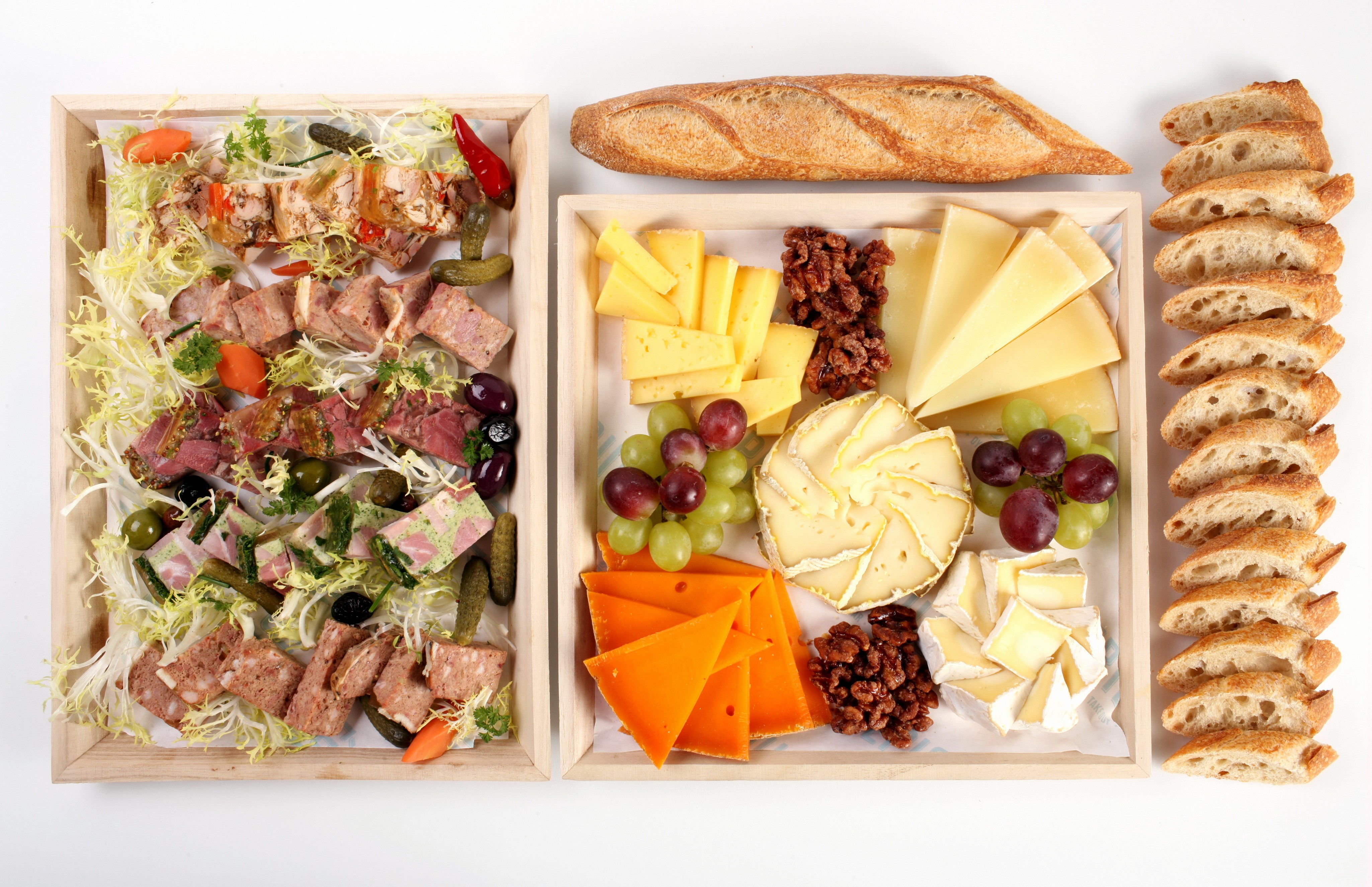 Cheese and Charcuterie Platter with Baguette HD Wallpaper