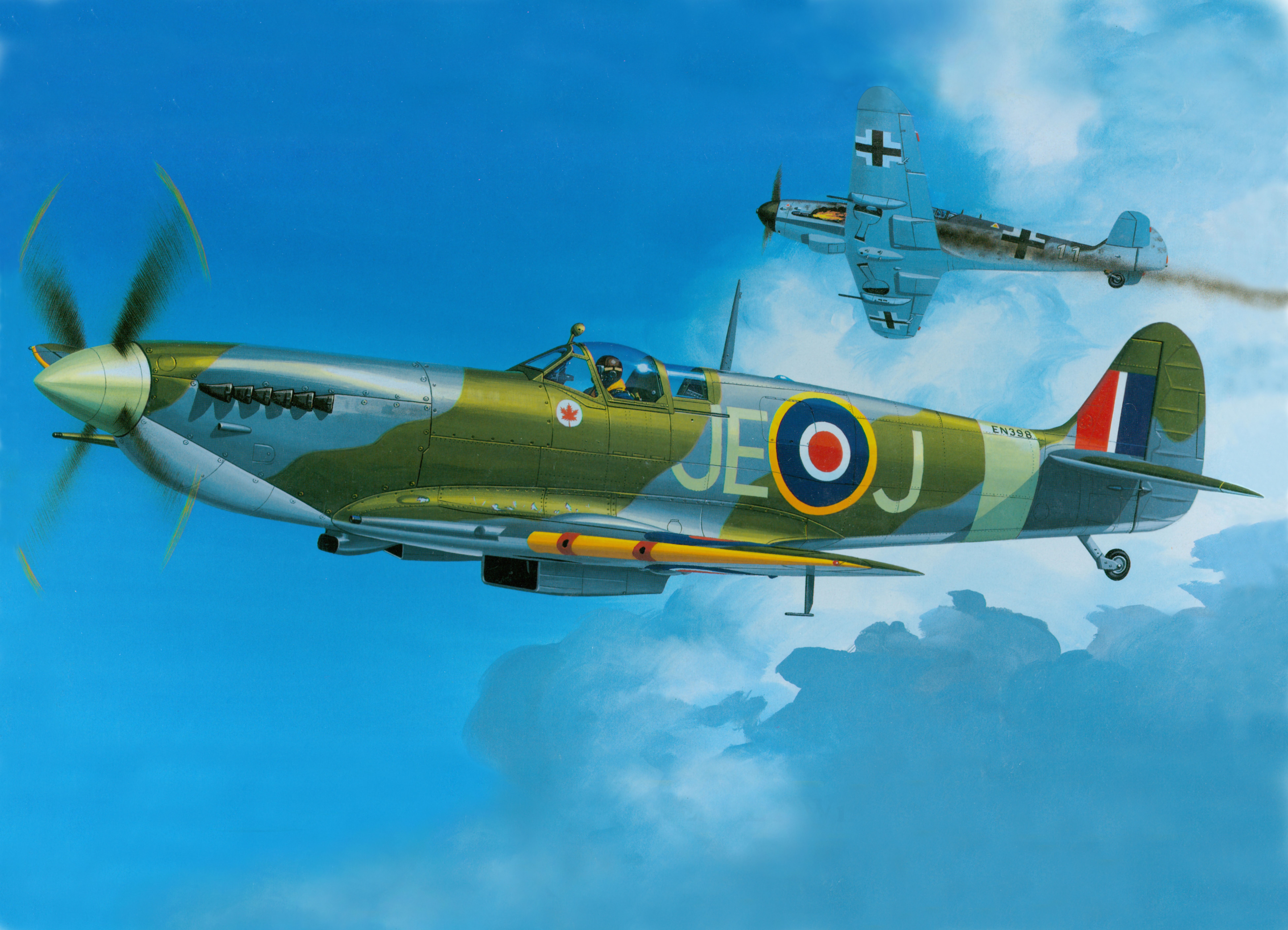 Spitfire and Messerschmitt airplanes in flight HD Wallpaper