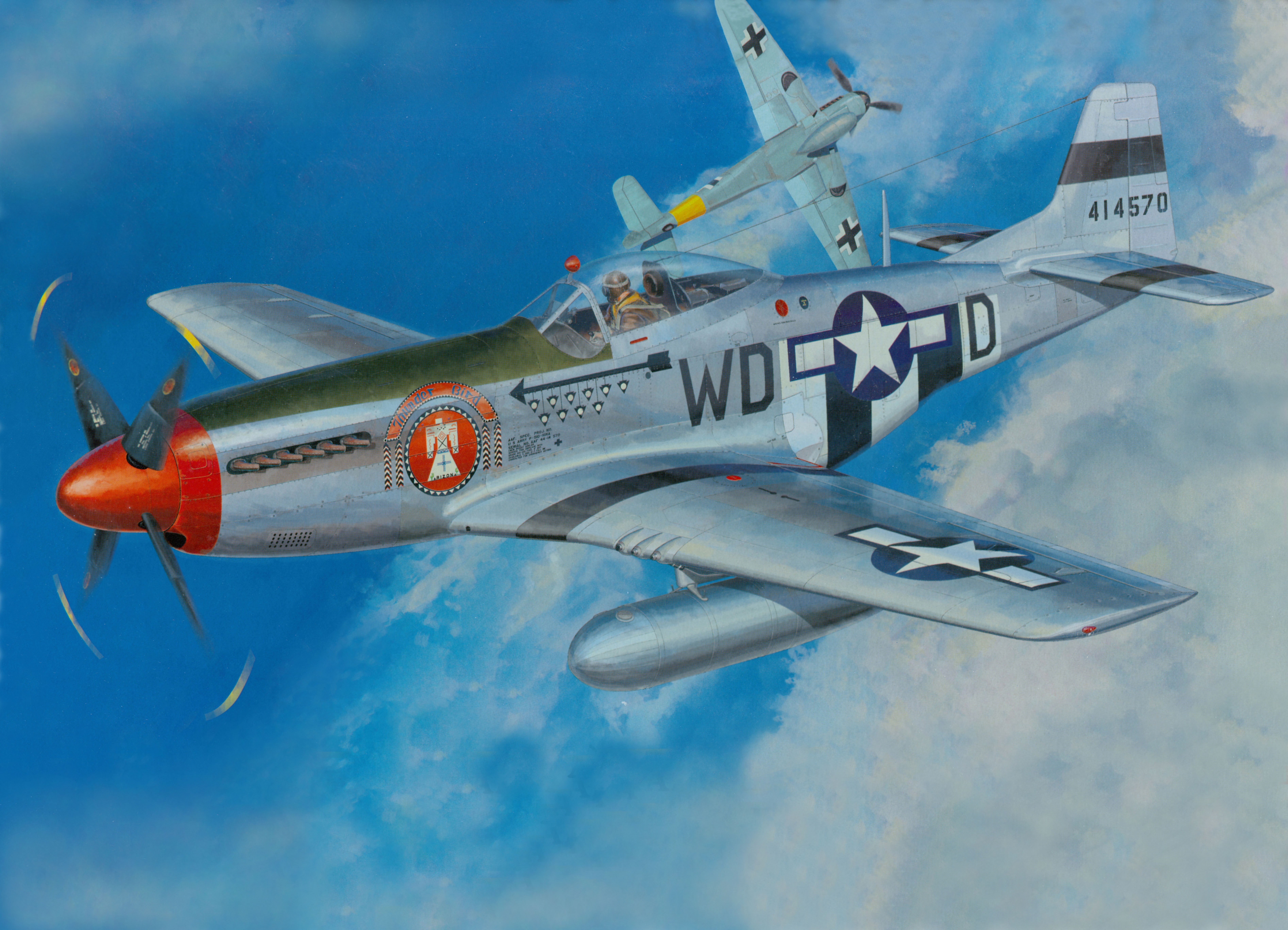 P-51 Mustang and Messerschmitt Bf 109 in flight HD Wallpaper