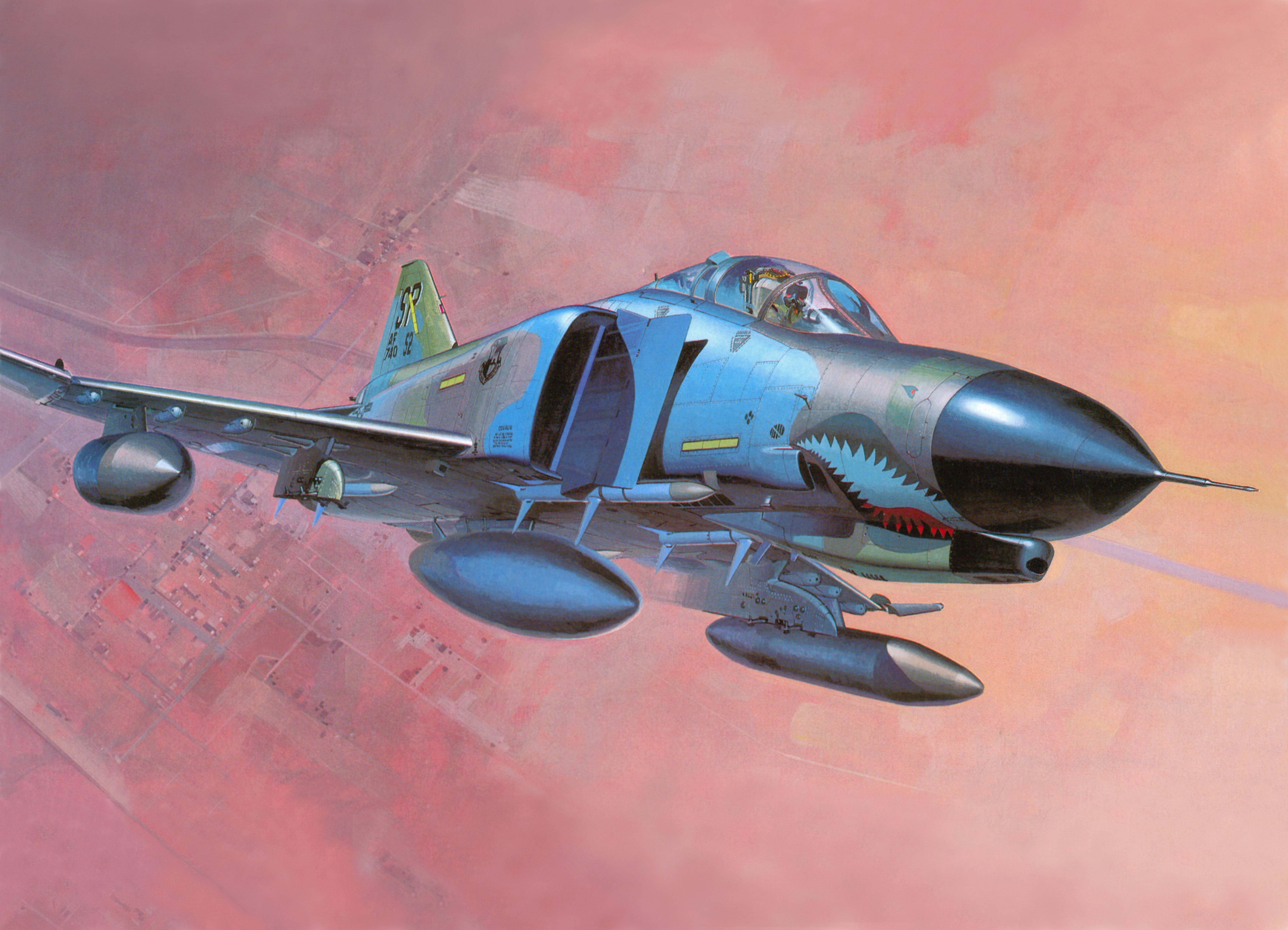 F-4E Phantom II airplane with shark mouth painting HD Wallpaper