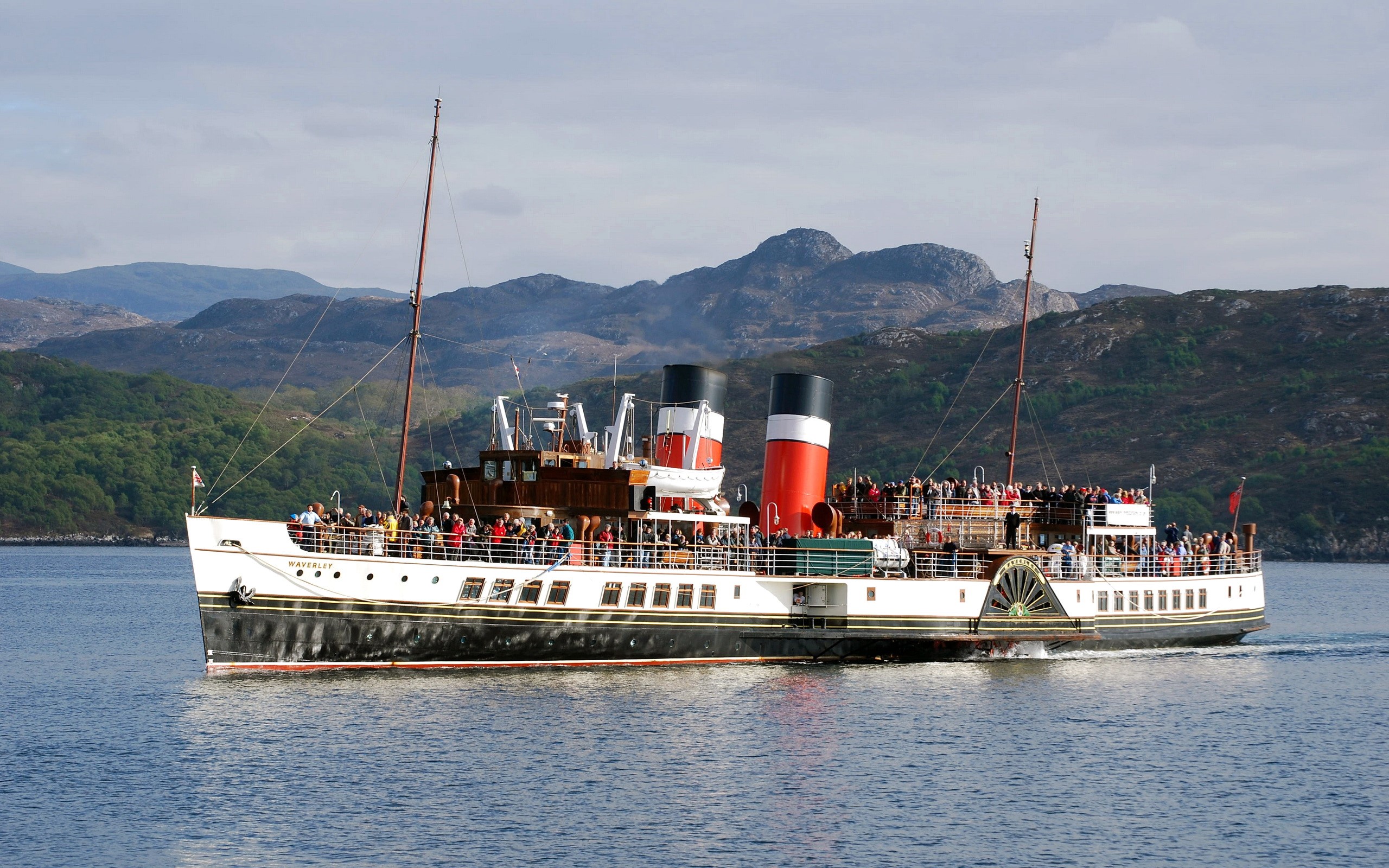 Paddle Steamer Waverley sailing on water with mountains HD Wallpaper