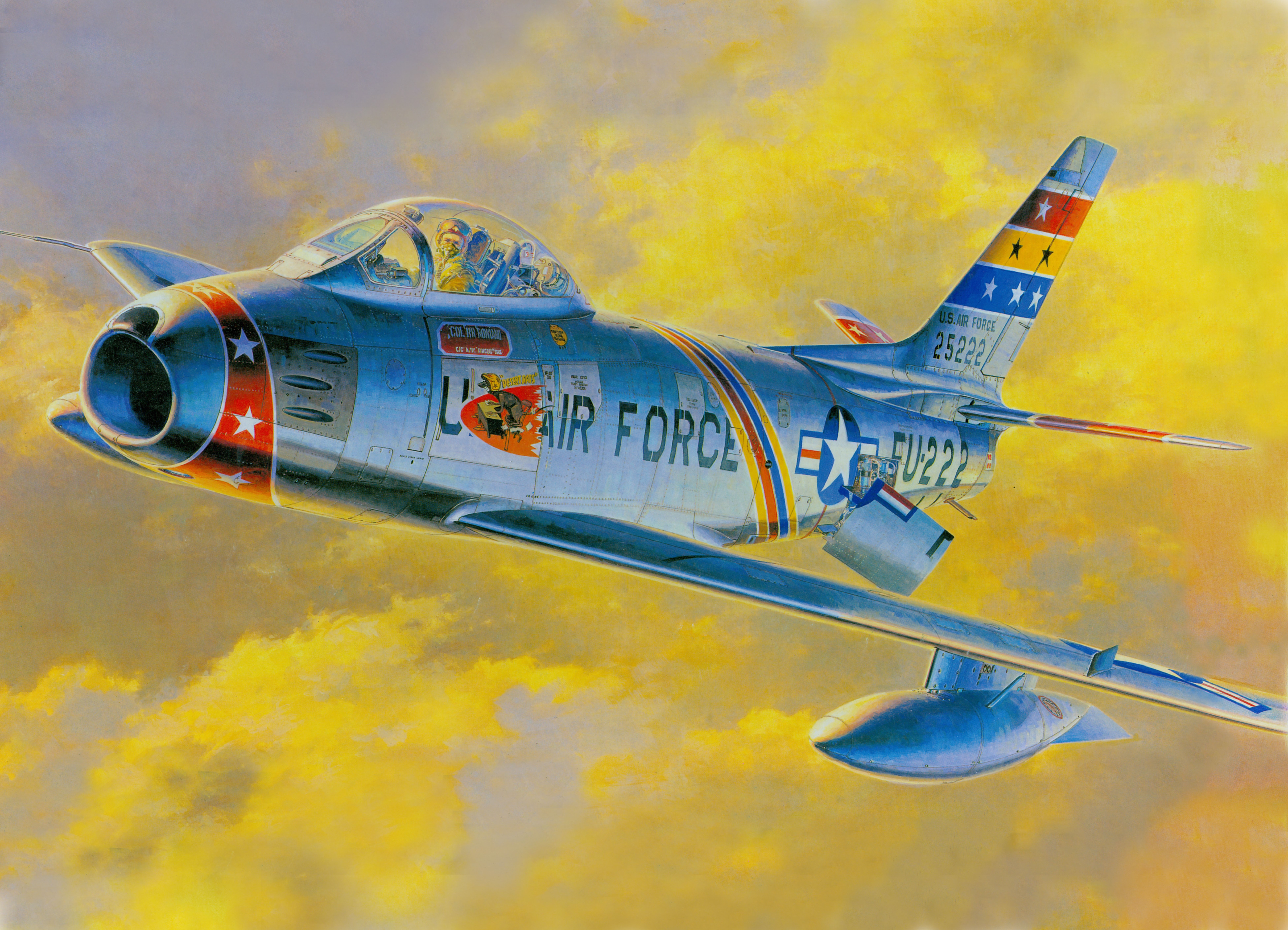 F-86F Sabre Jet "FU222" in Flight HD Wallpaper