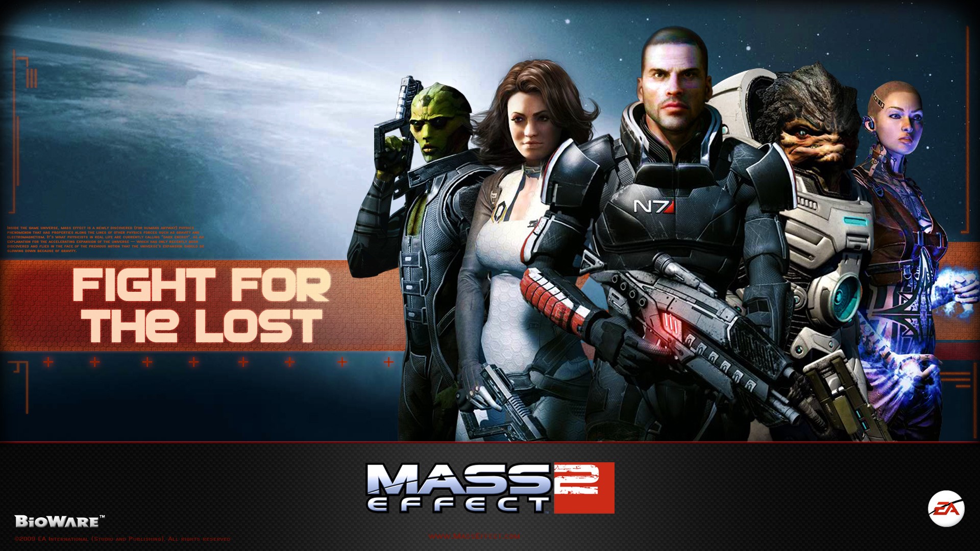 Mass Effect 2 characters with "Fight for the Lost" text HD Wallpaper
