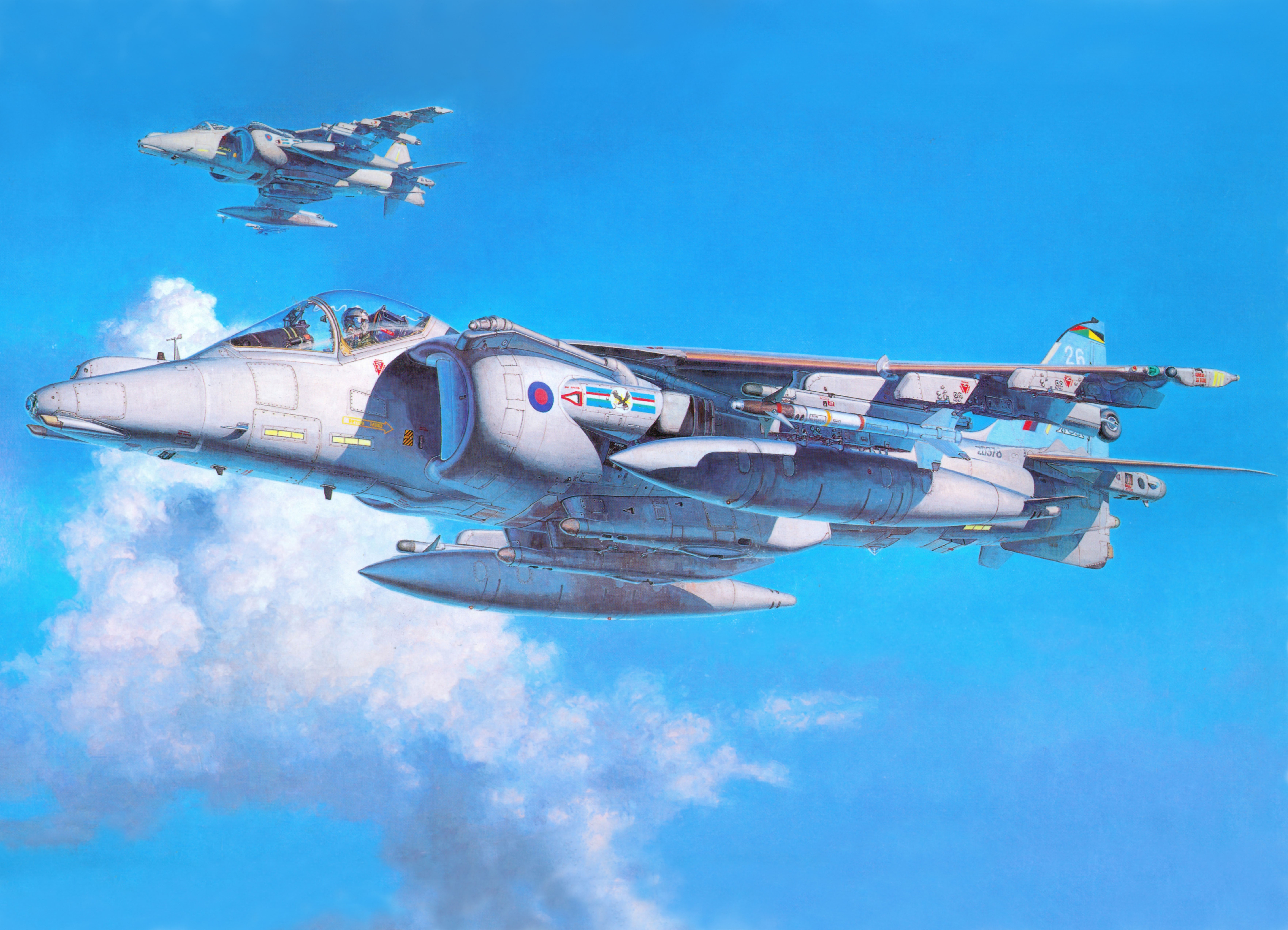 Two Harrier GR fighter jets flying in the sky HD Wallpaper