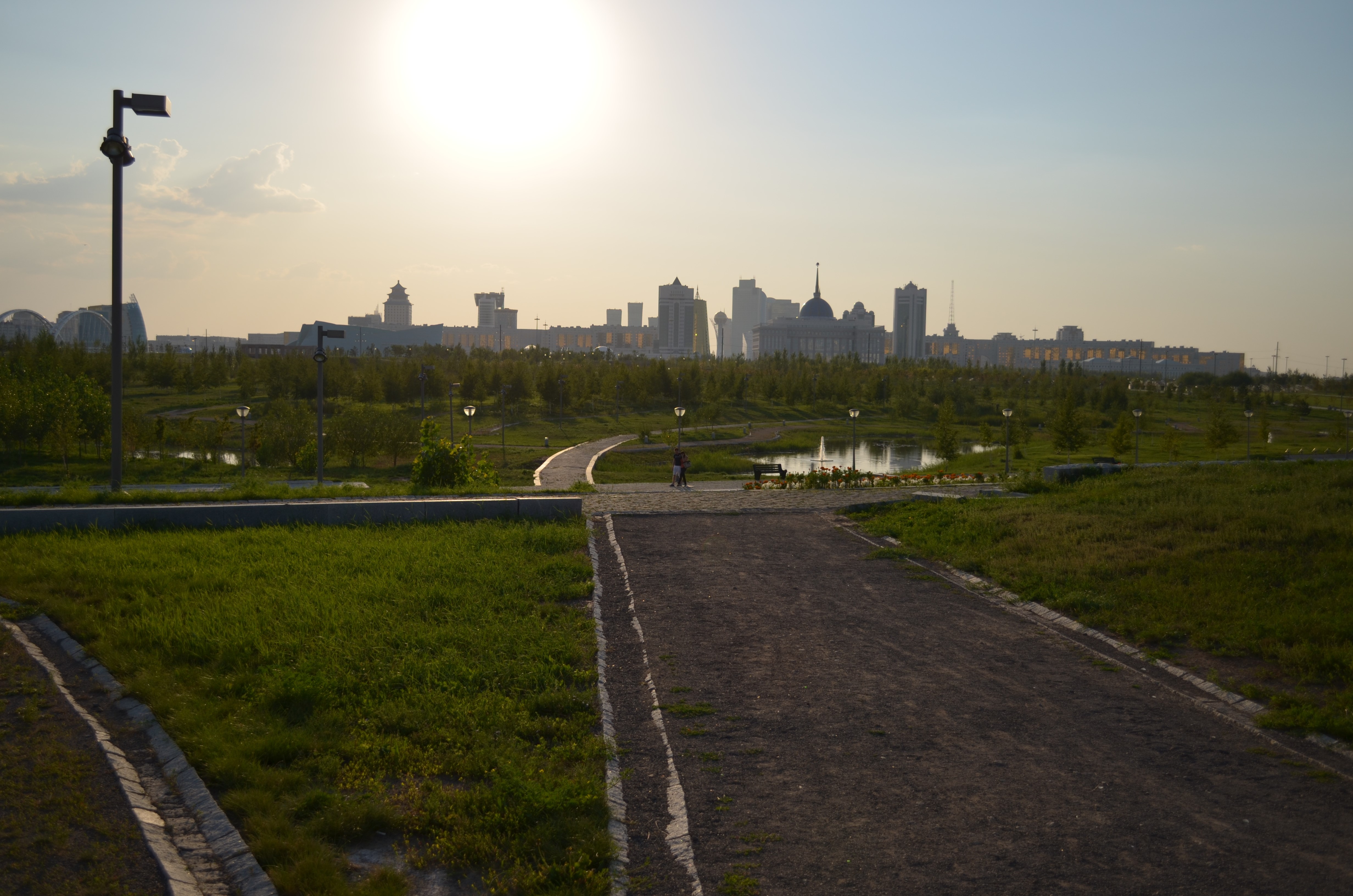 Park with cityscape in Kazakhstan HD Wallpaper