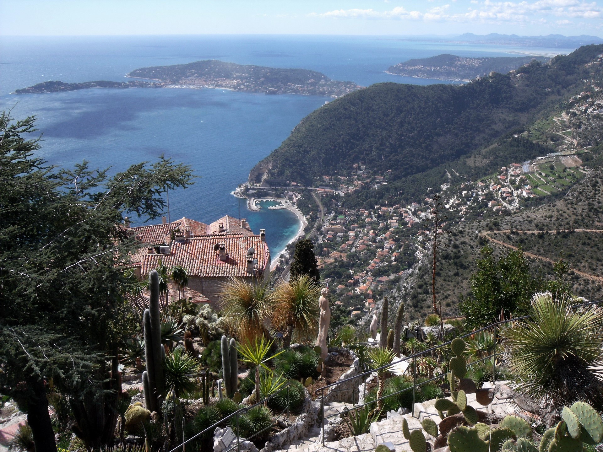 View of Eze Village and the Mediterranean Sea, France HD Wallpaper
