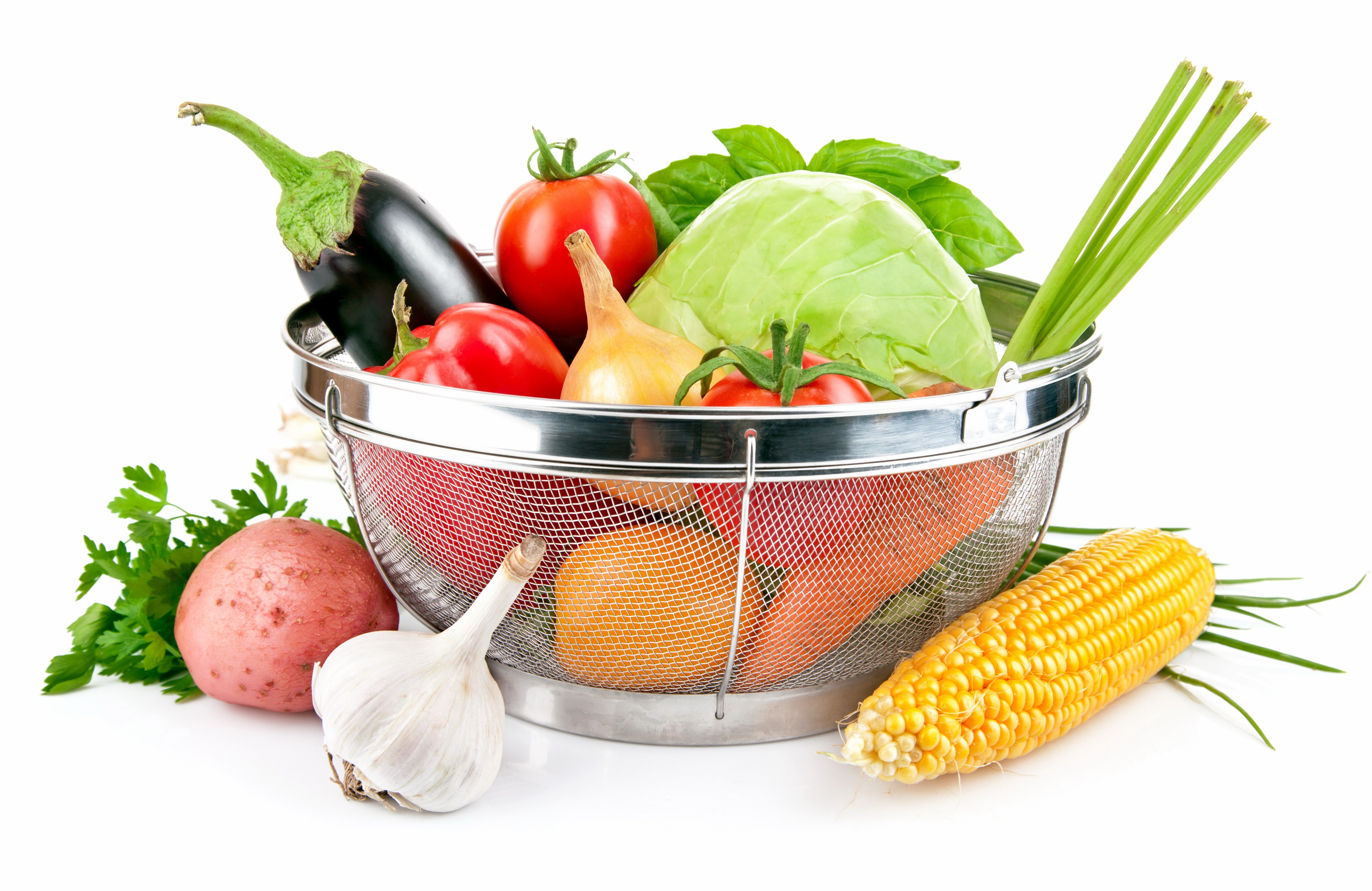 Vegetables in a colander with corn and potato HD Wallpaper
