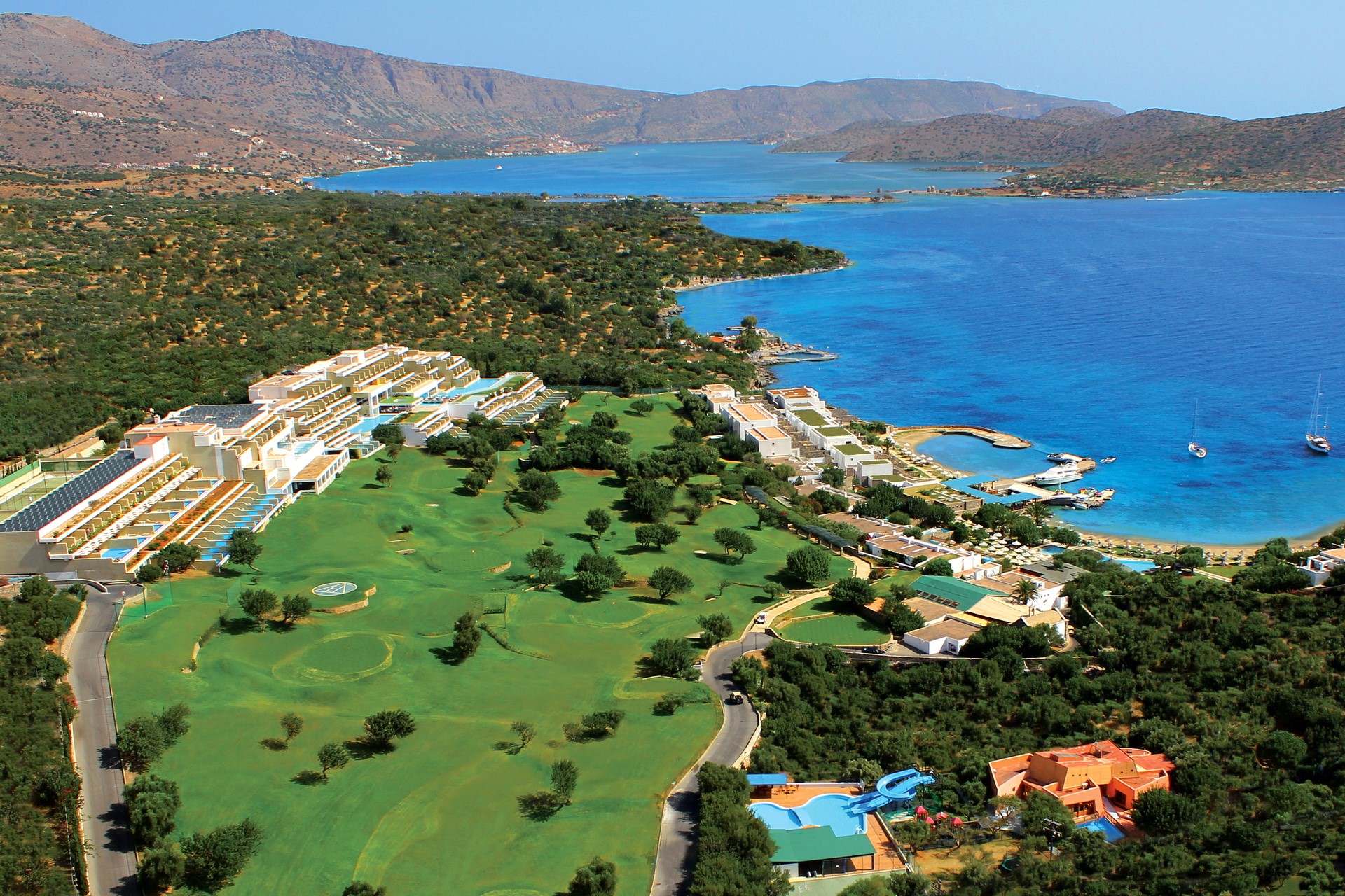 Resort with golf course on the coast of Greece HD Wallpaper