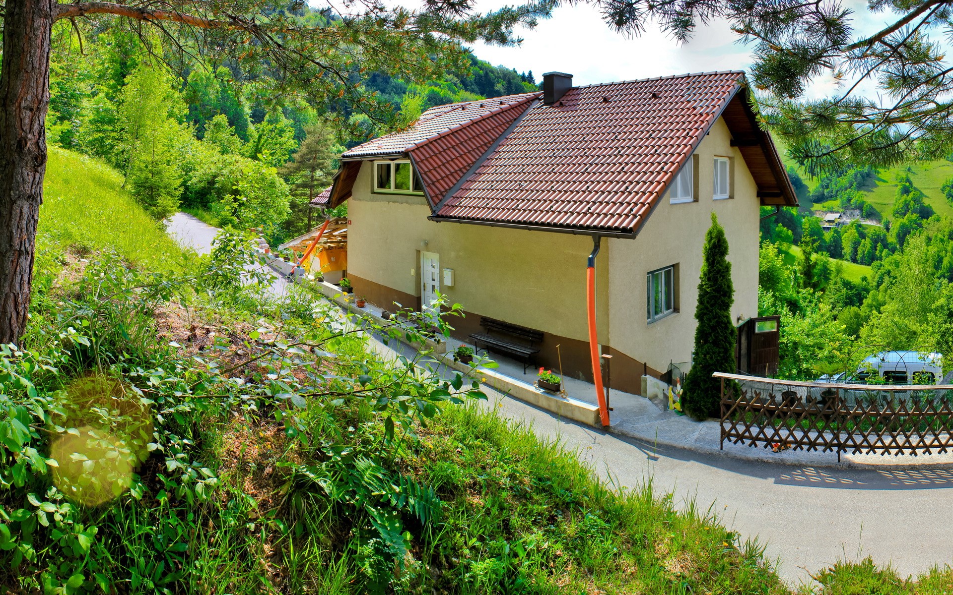 House in a green Slovenian landscape HD Wallpaper