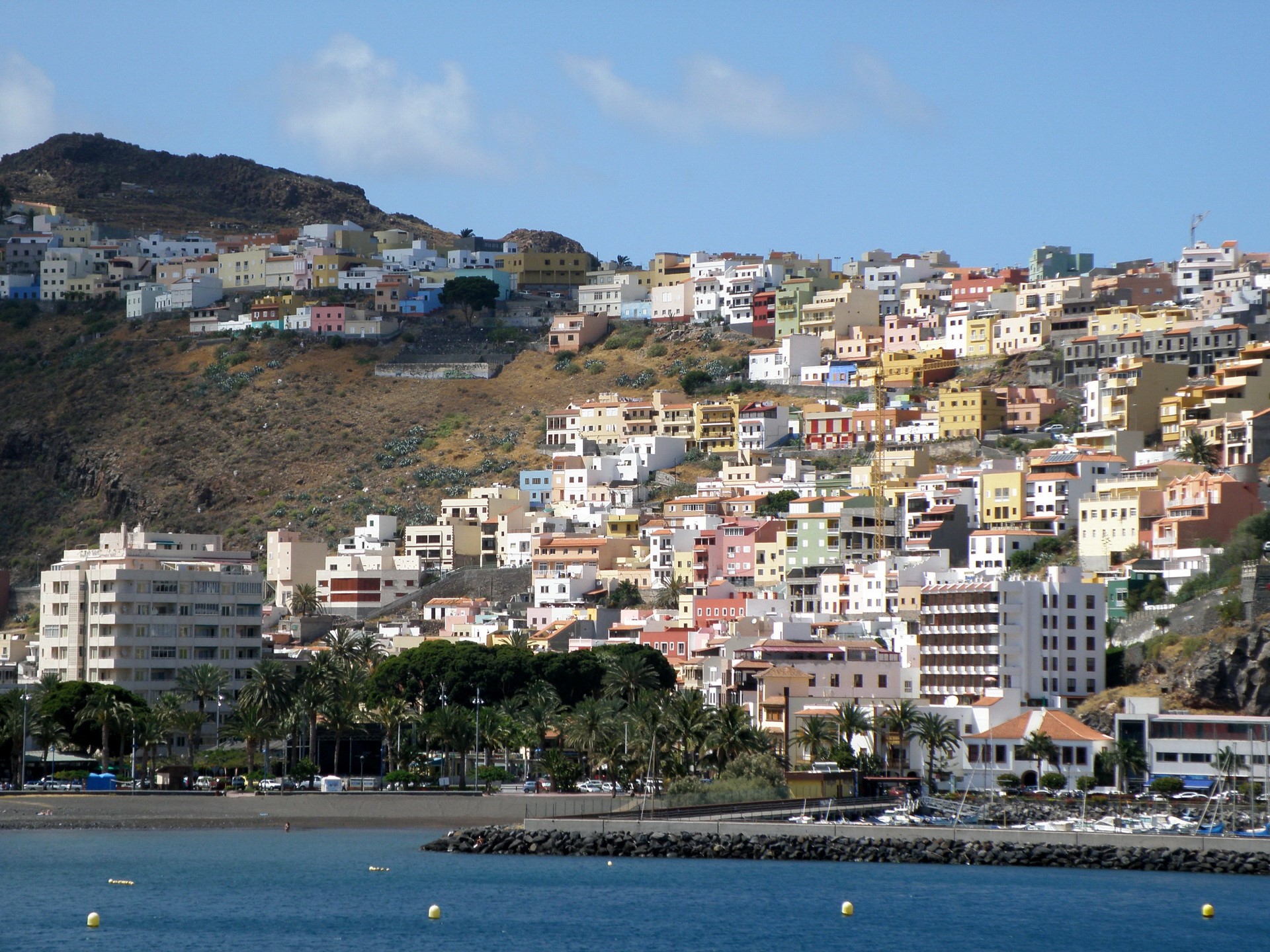 Colorful town on a hillside in the Canary Islands, Spain HD Wallpaper