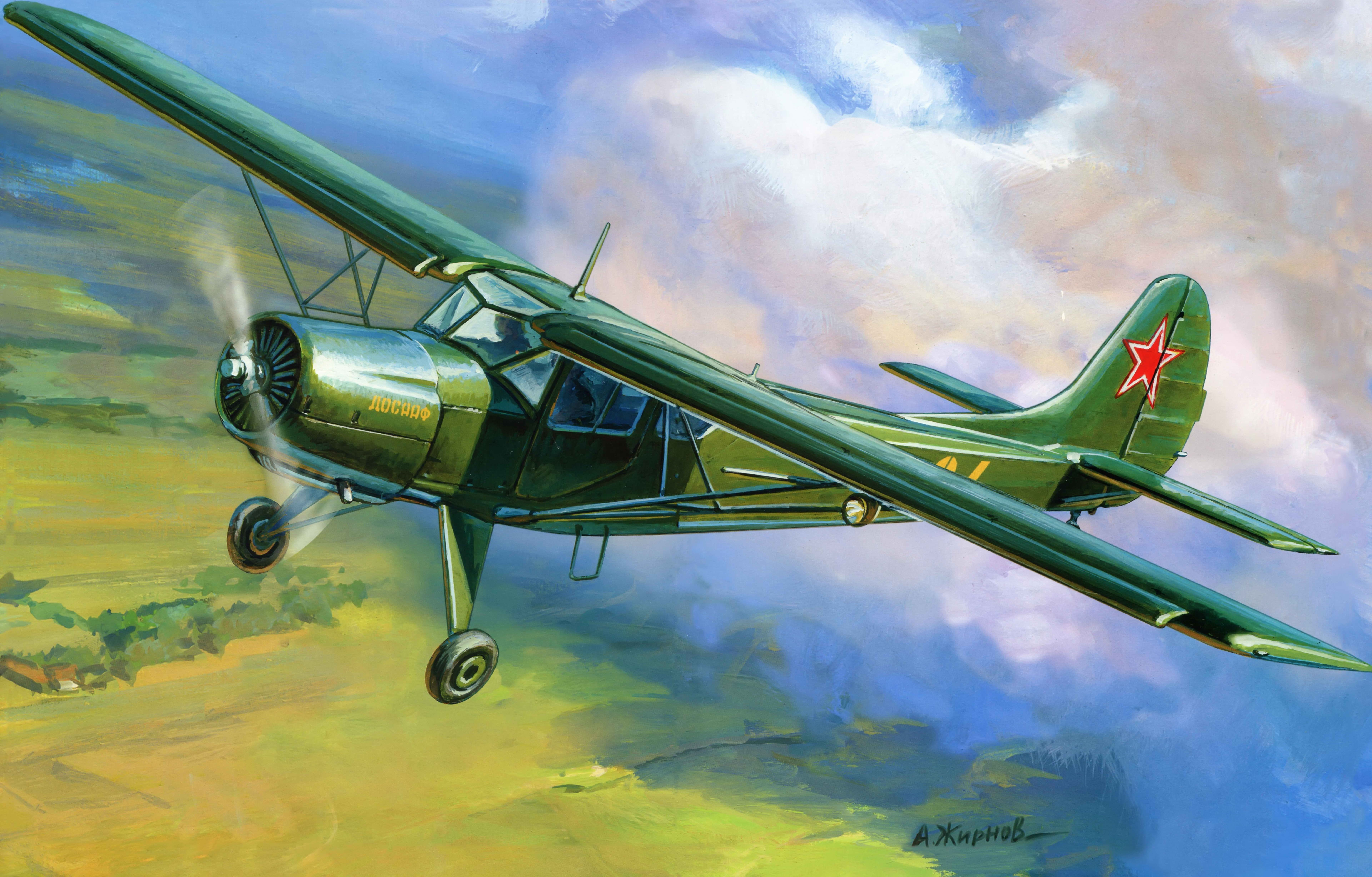 Green biplane in flight over a landscape HD Wallpaper