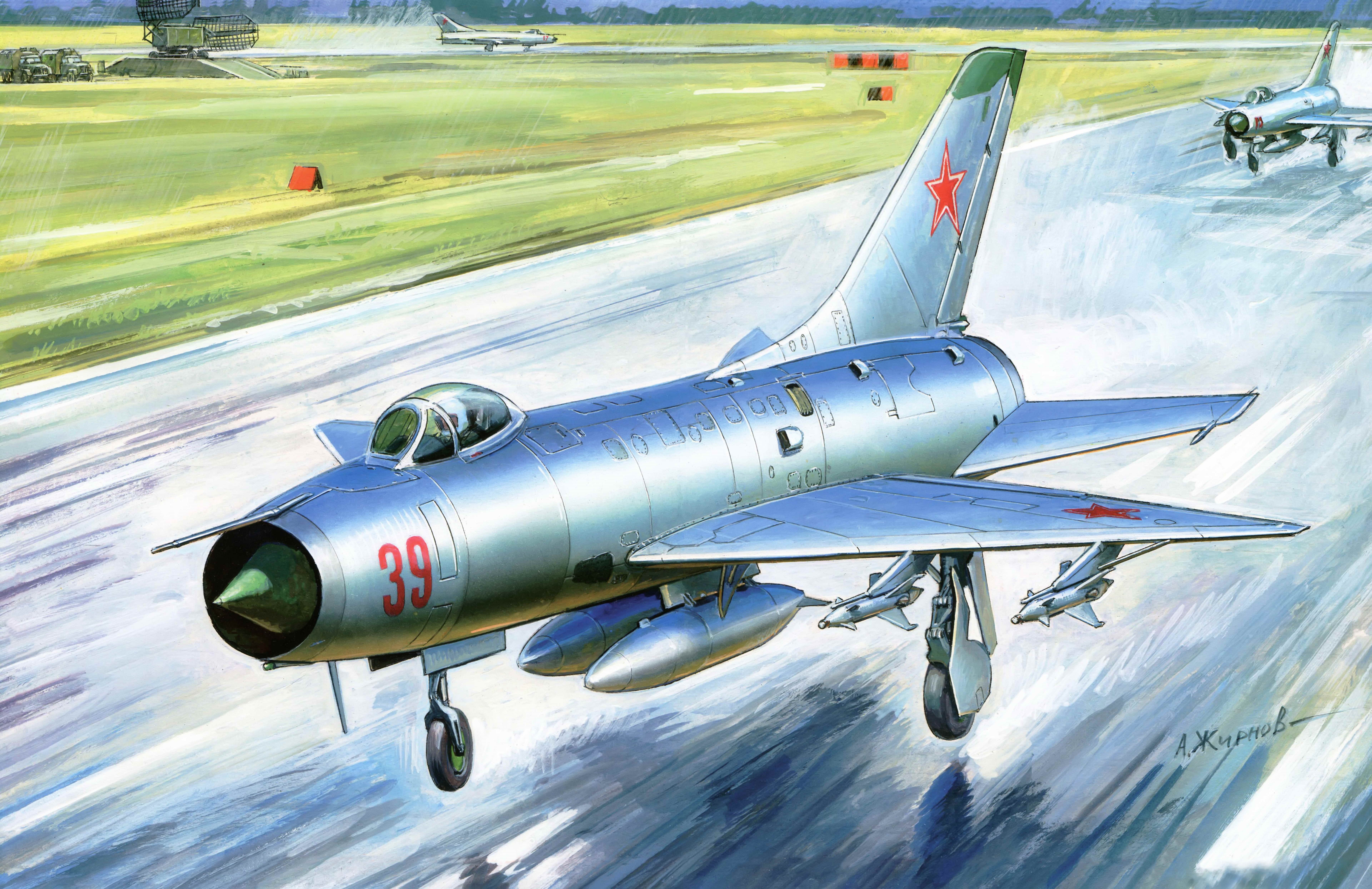 Soviet Fighter Jet on Runway Painting HD Wallpaper