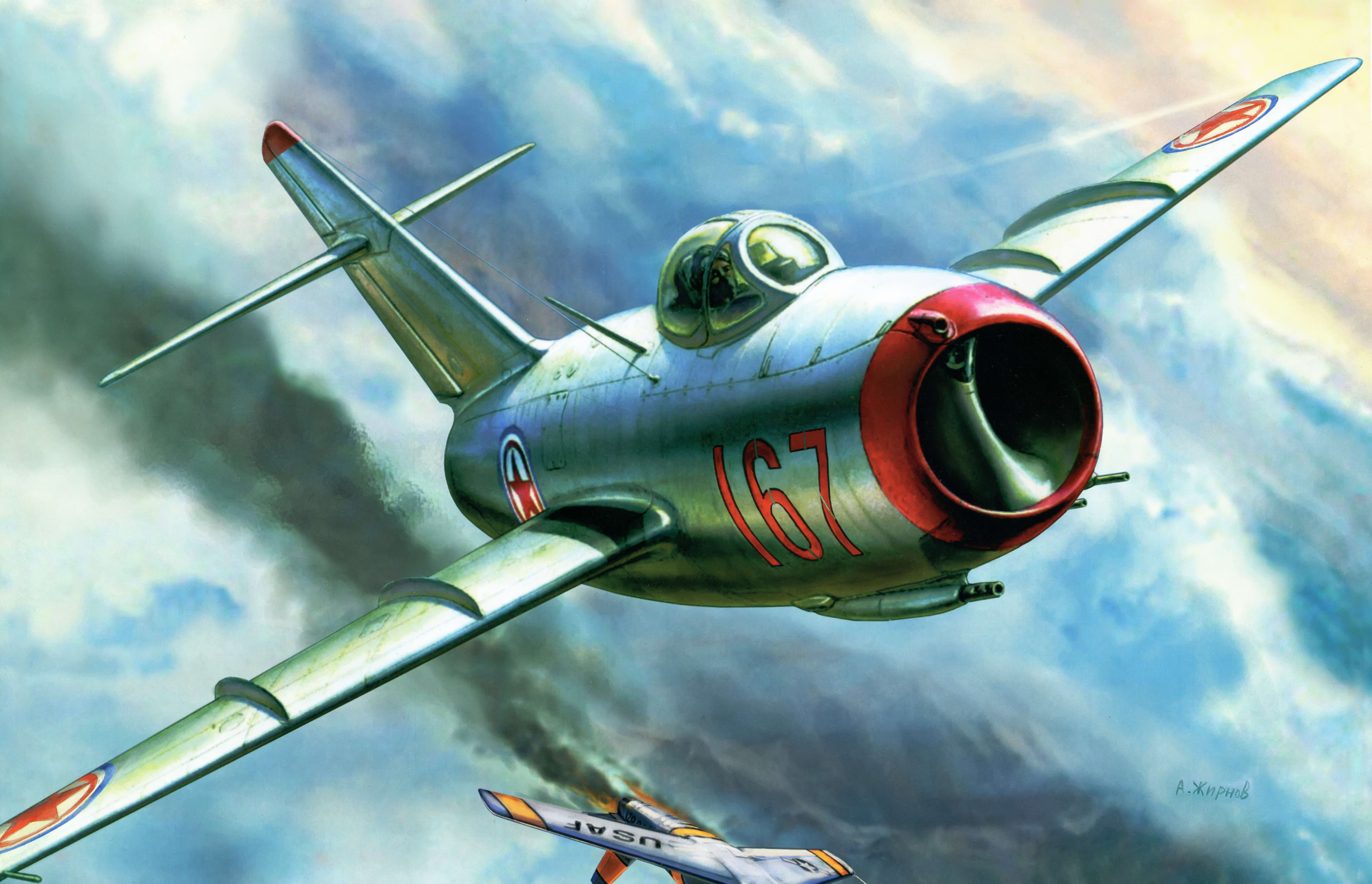 Painting of a Soviet MiG-17 Fighter Jet HD Wallpaper