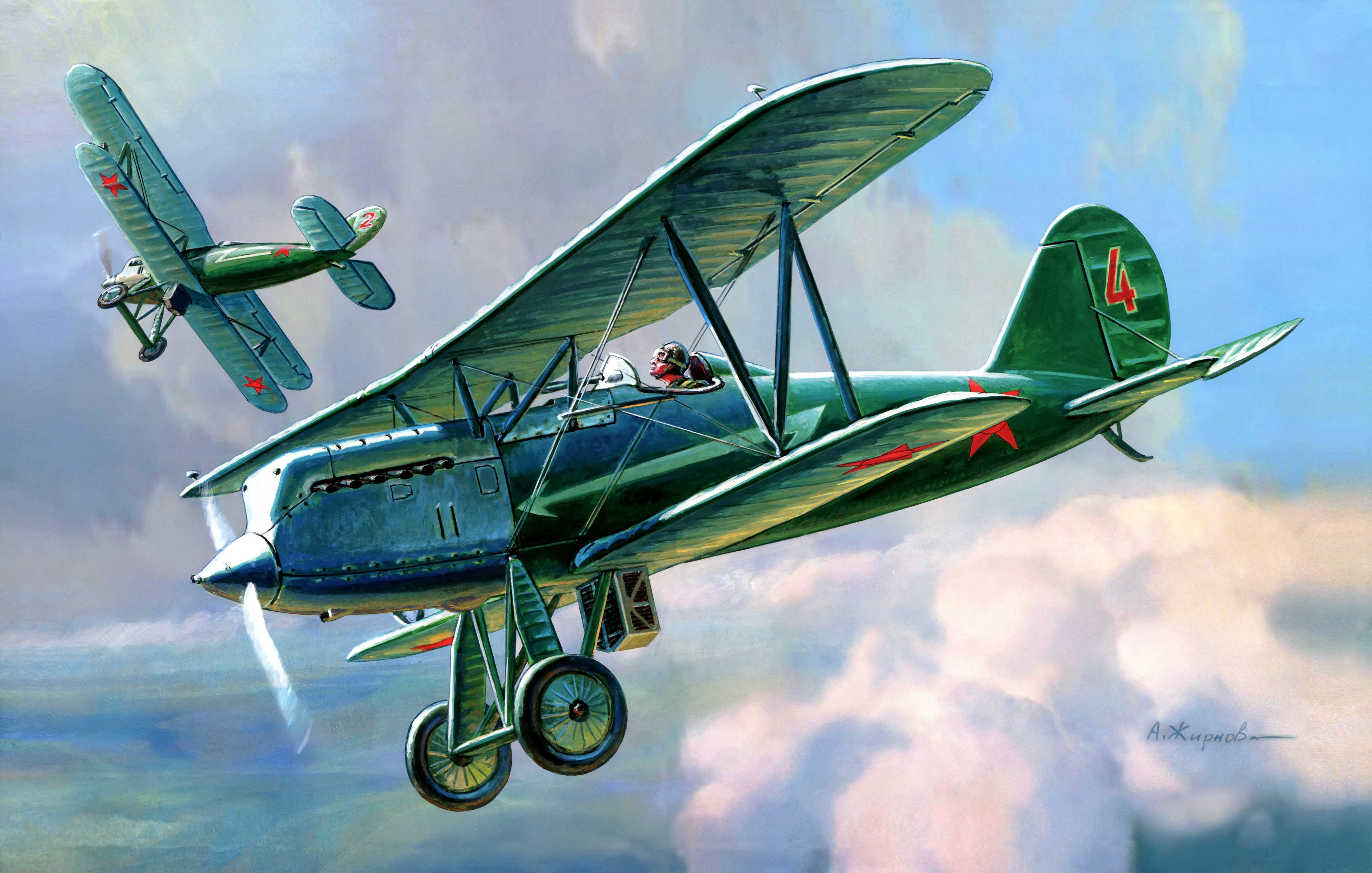 Two Soviet biplanes in flight HD Wallpaper