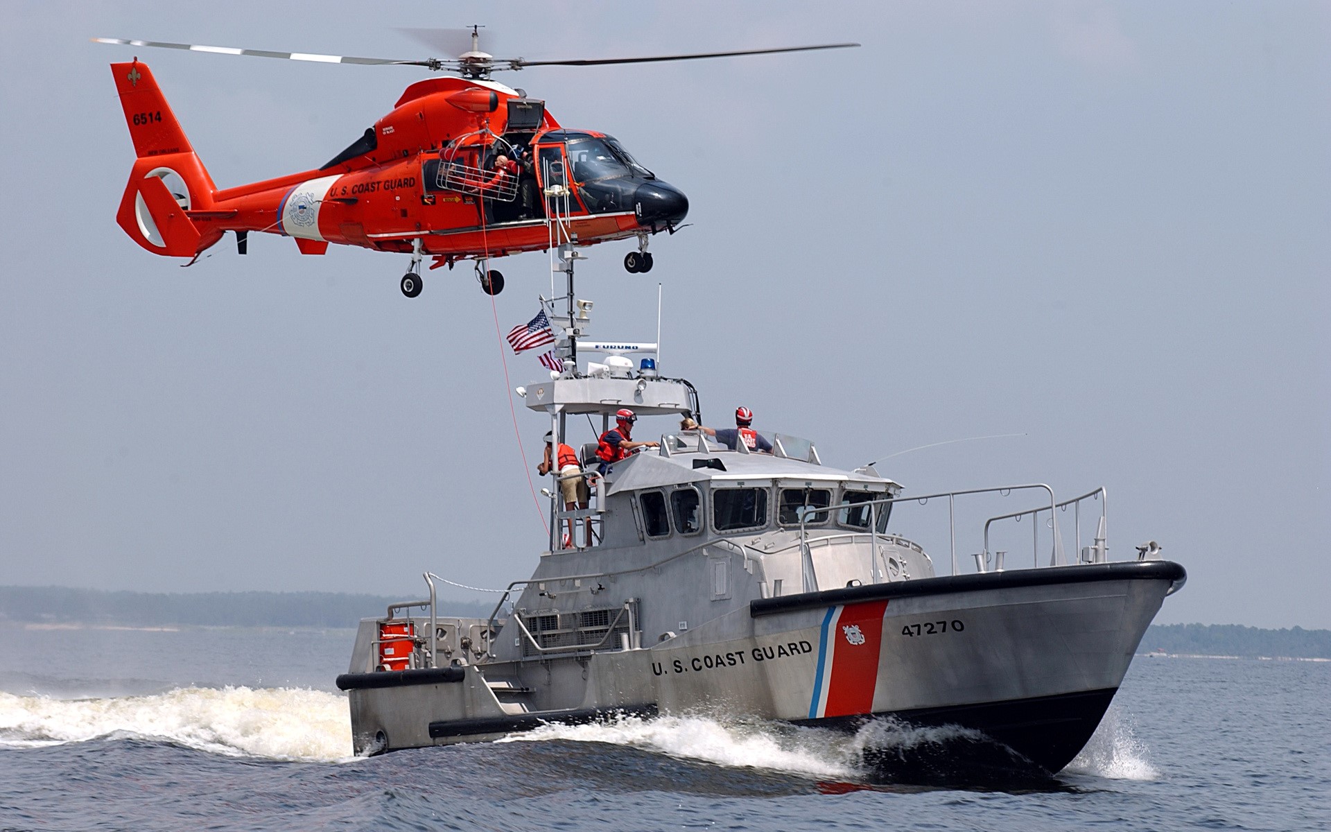 U.S. Coast Guard Helicopter and Boat HD Wallpaper