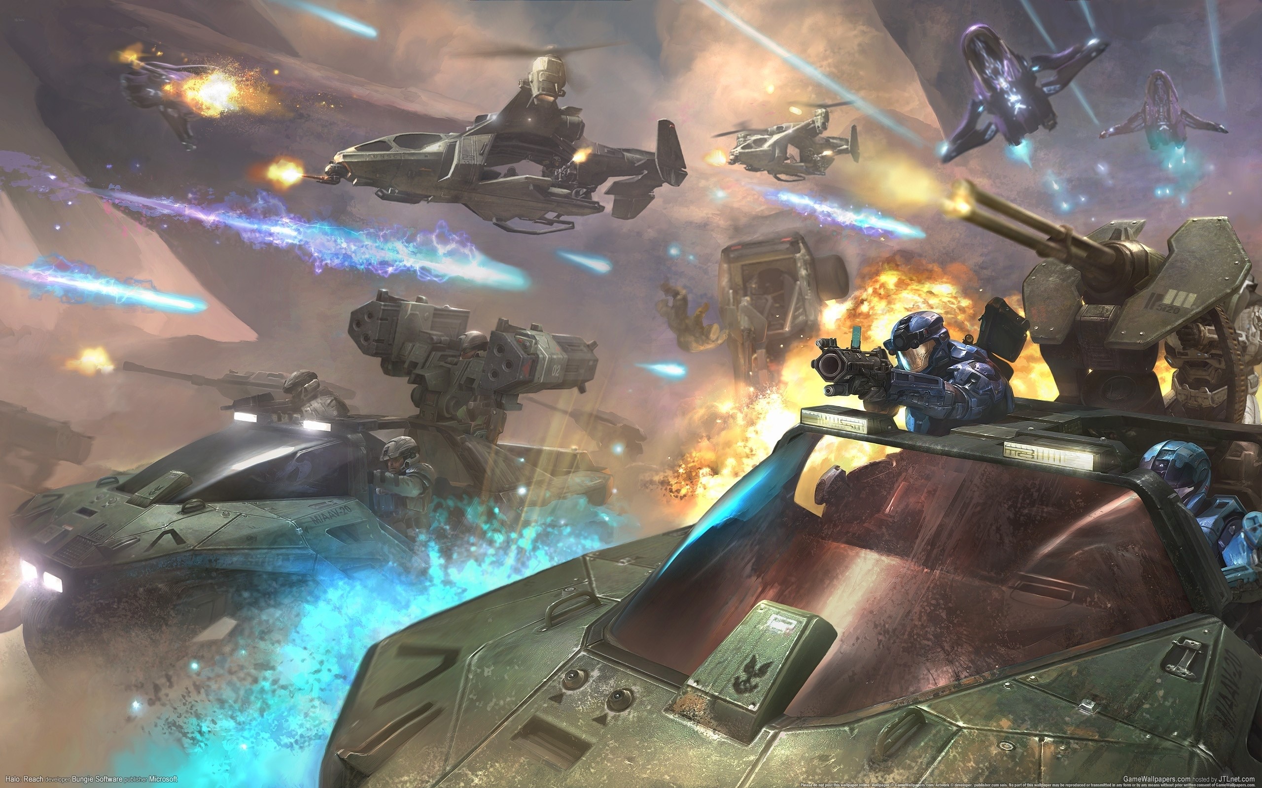 Halo UNSC and Covenant vehicles in battle HD Wallpaper