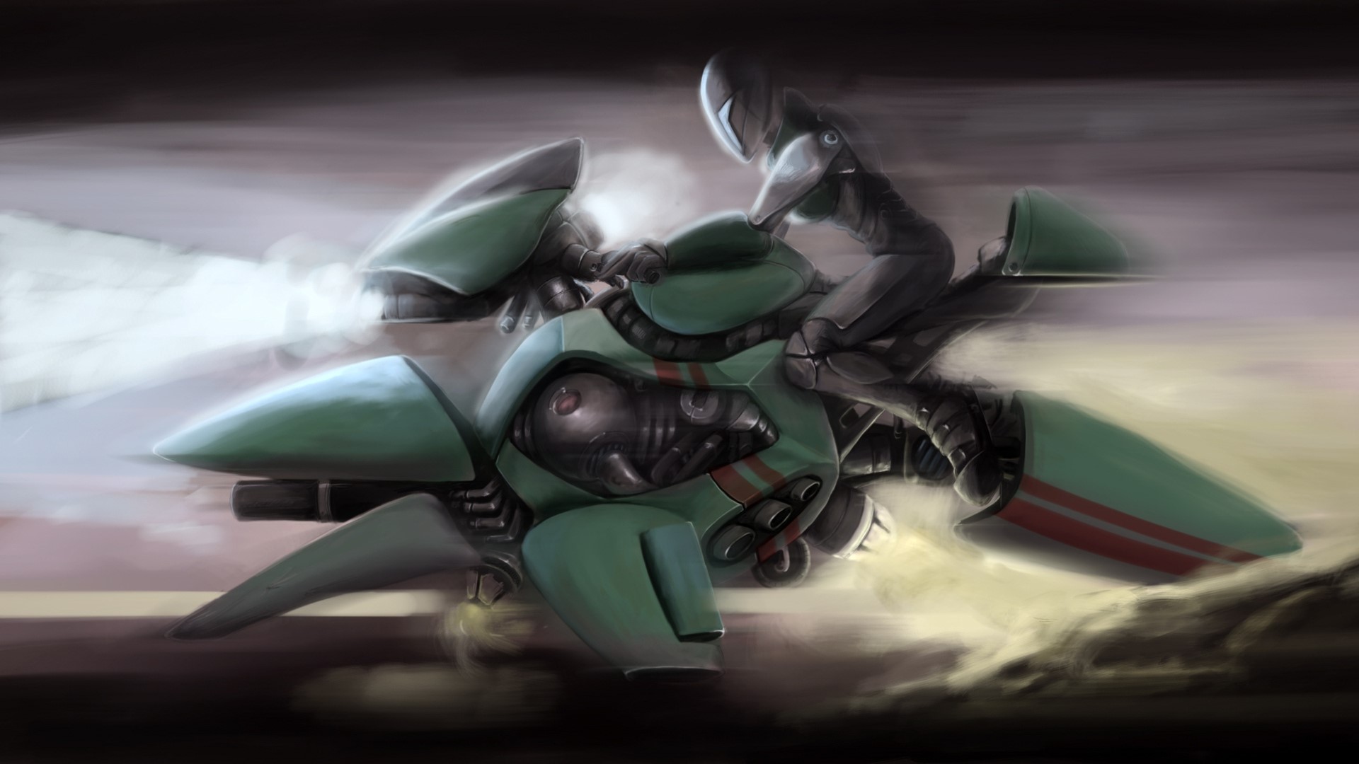 Robot riding a futuristic motorcycle HD Wallpaper