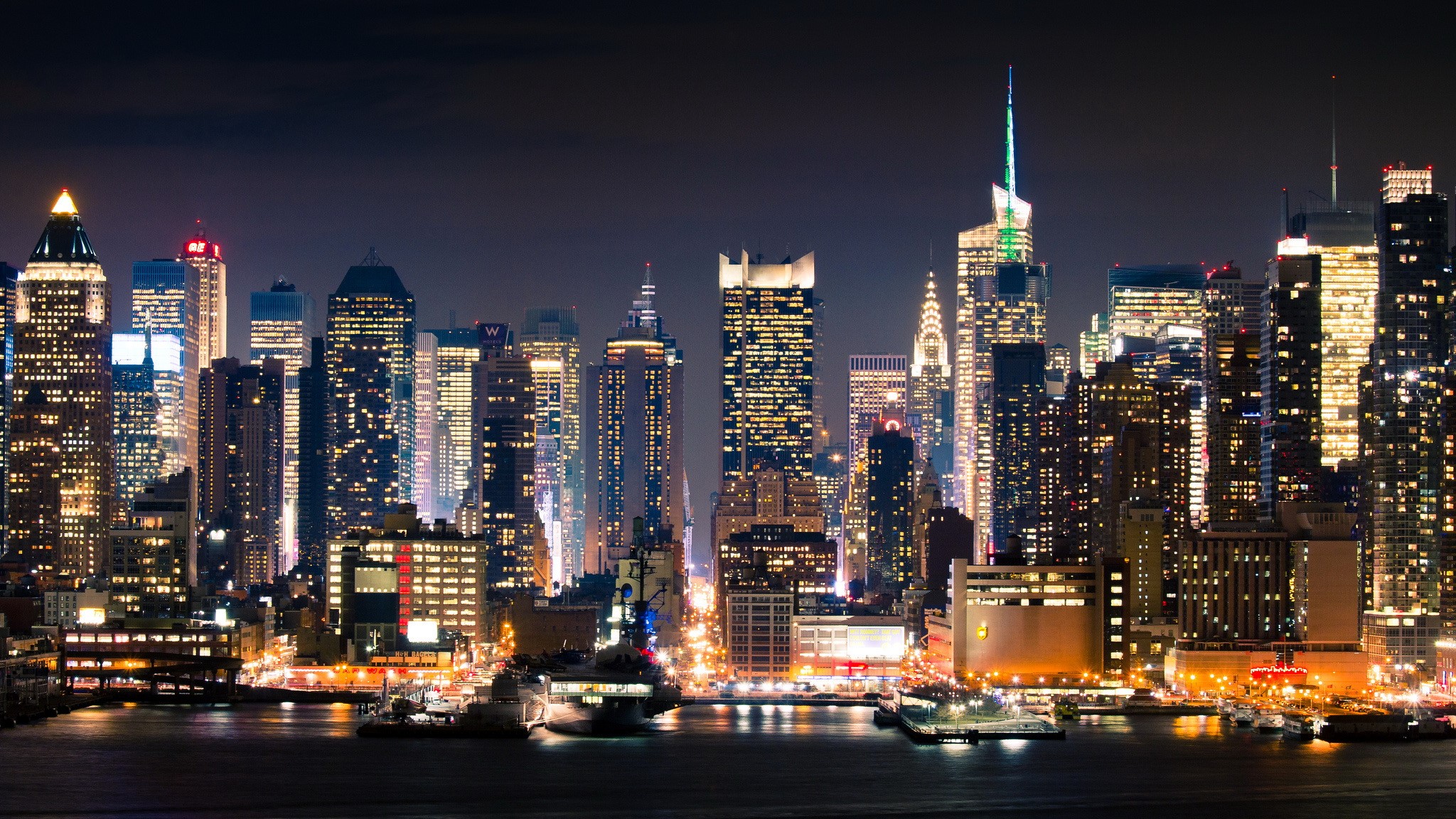 New York City skyline at night HD Wallpaper