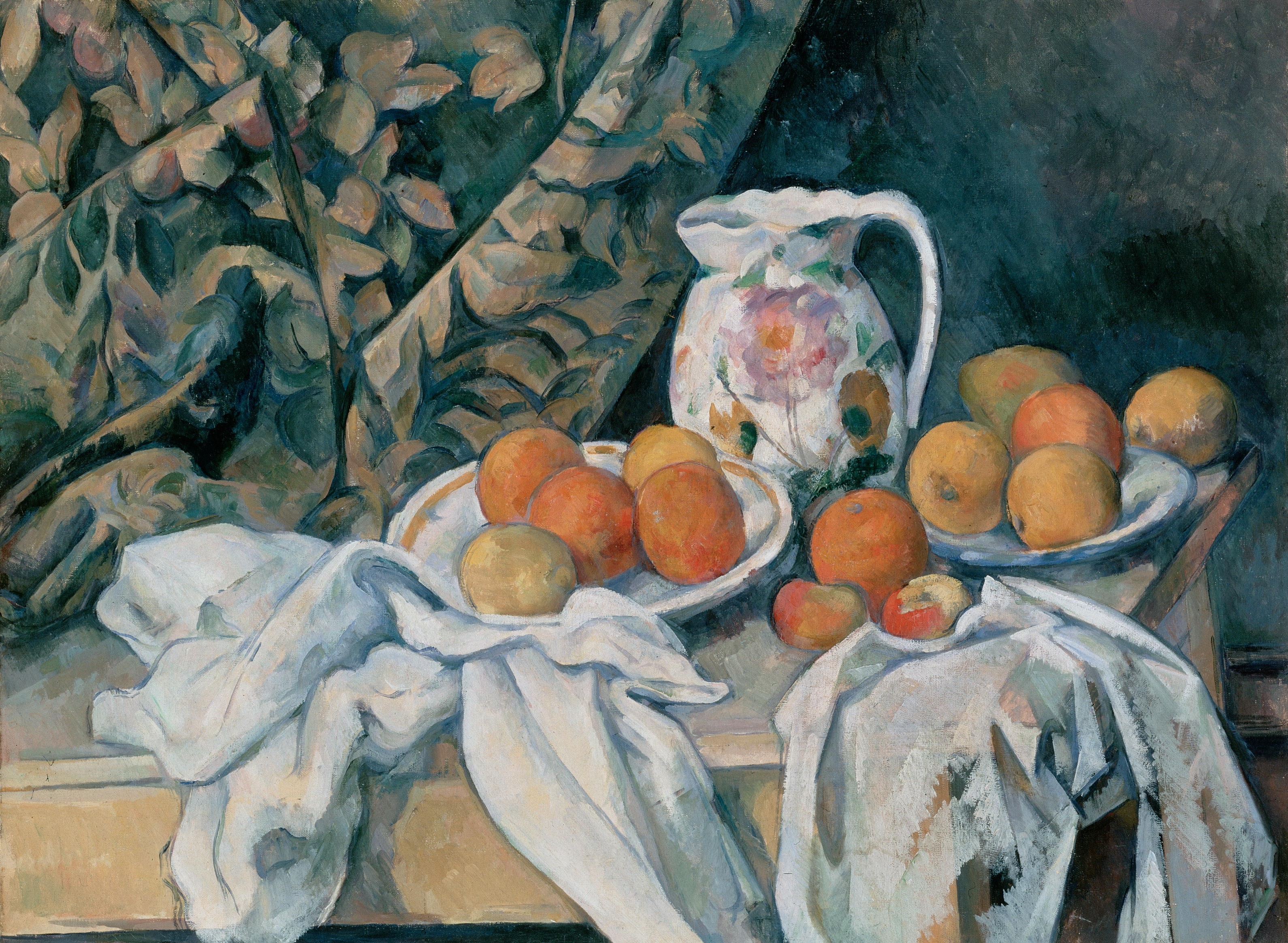 Still Life with a Curtain by Paul Cezanne HD Wallpaper