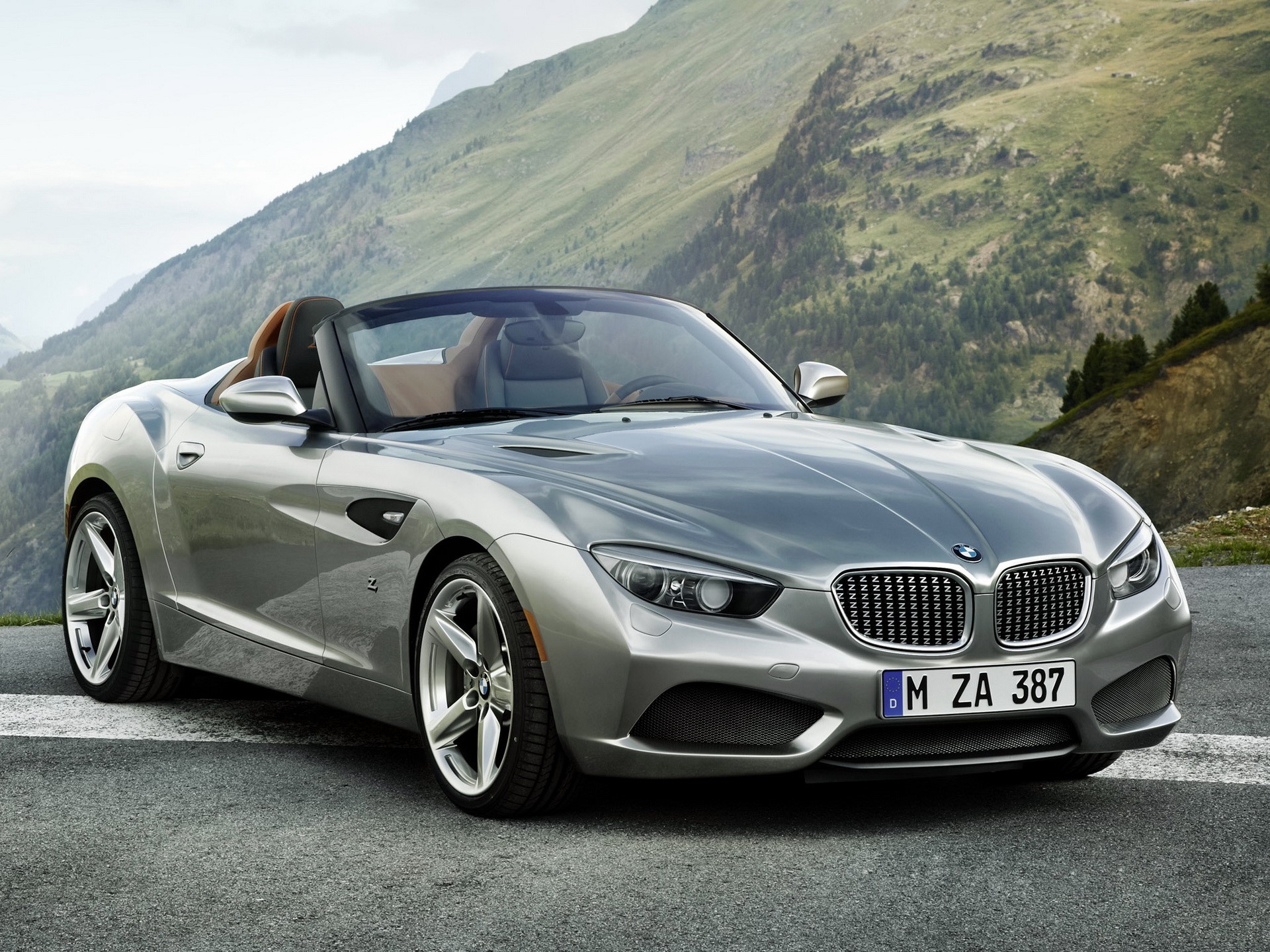 BMW Zagato Roadster on a mountain road HD Wallpaper