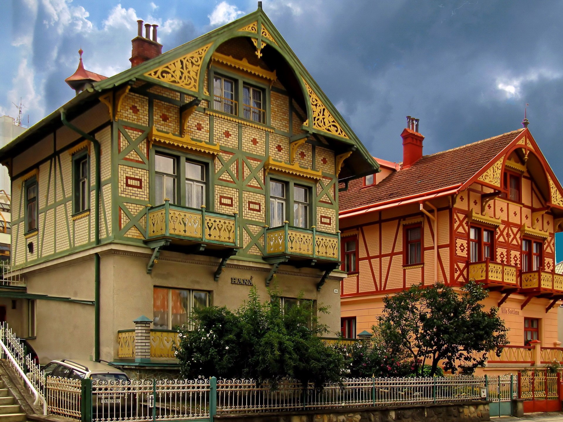 Two ornate houses in the Czech Republic HD Wallpaper