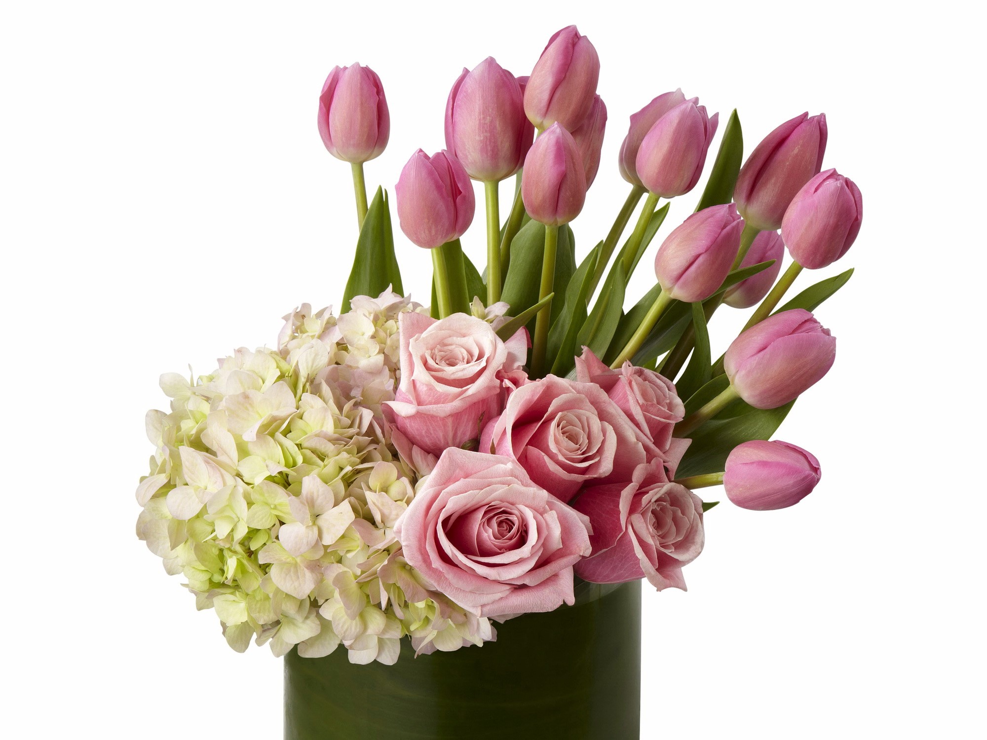 Pink Tulips and Roses Flower Arrangement HD Wallpaper