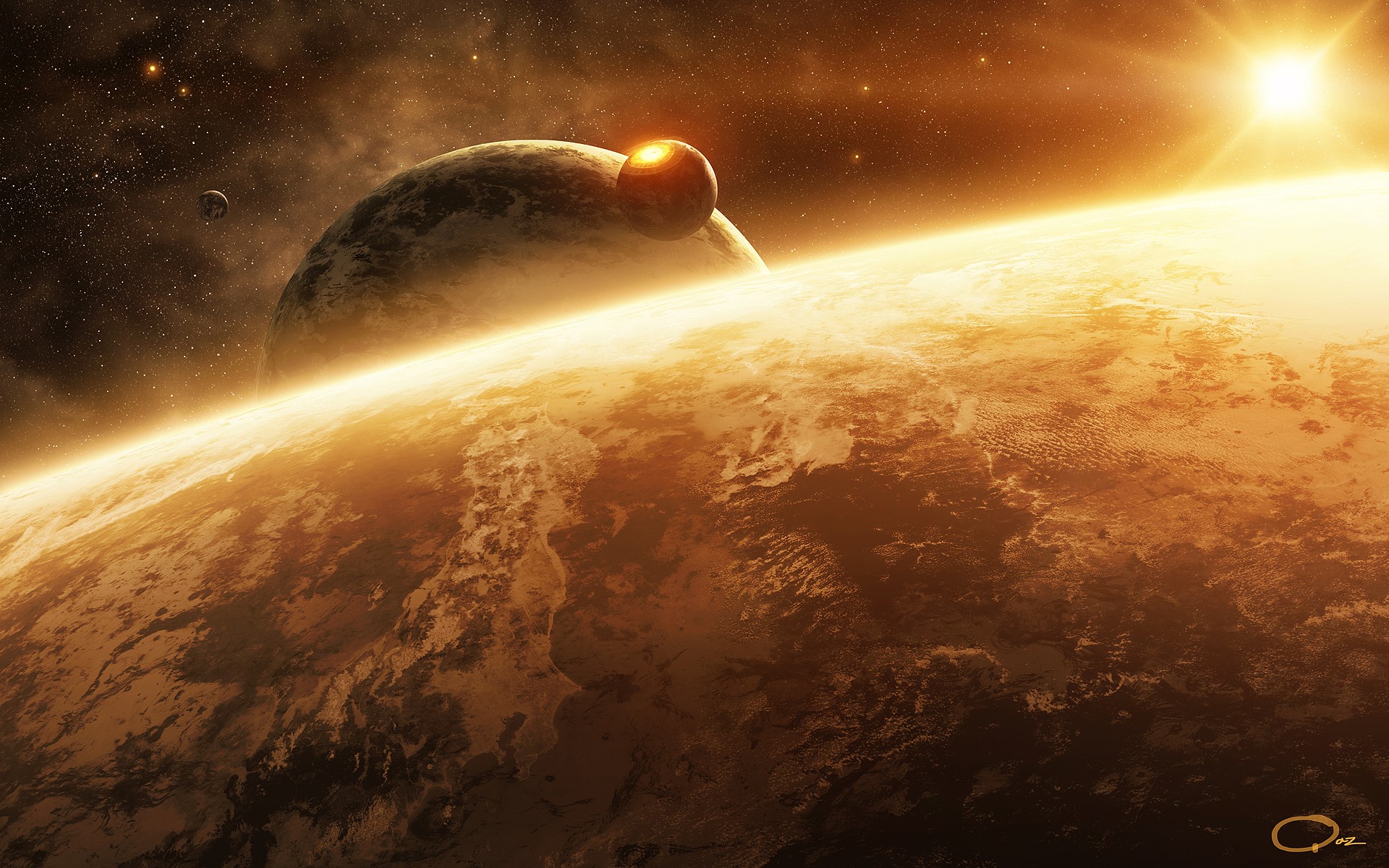 Planets and sun in outer space HD Wallpaper
