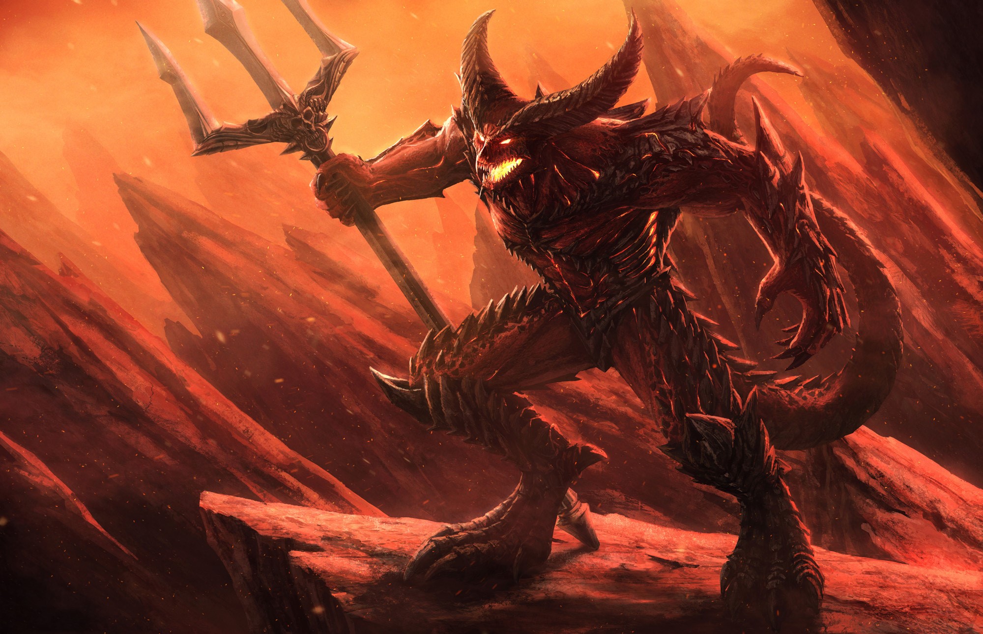 Fierce Demon Wielding a Glowing Trident HD Wallpaper