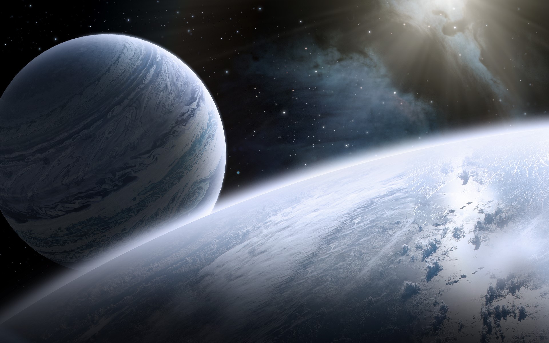 Two planets in outer space with nebula and stars HD Wallpaper