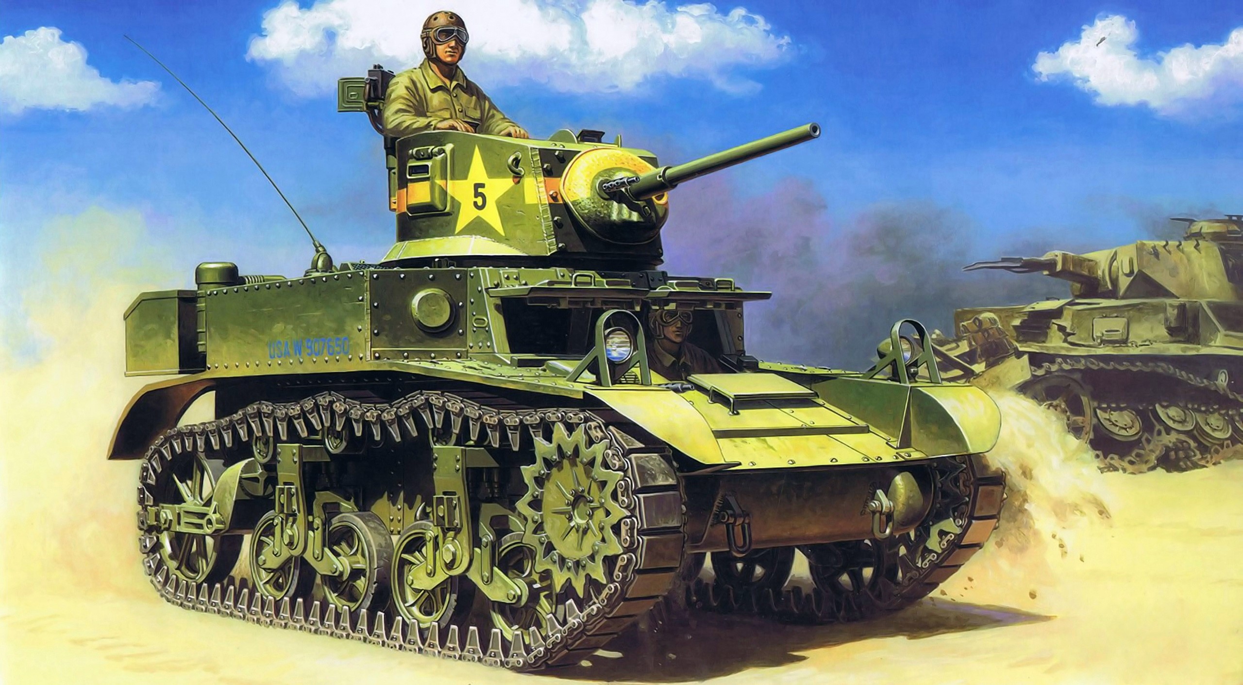 M3A1 Stuart light tanks in combat painting HD Wallpaper
