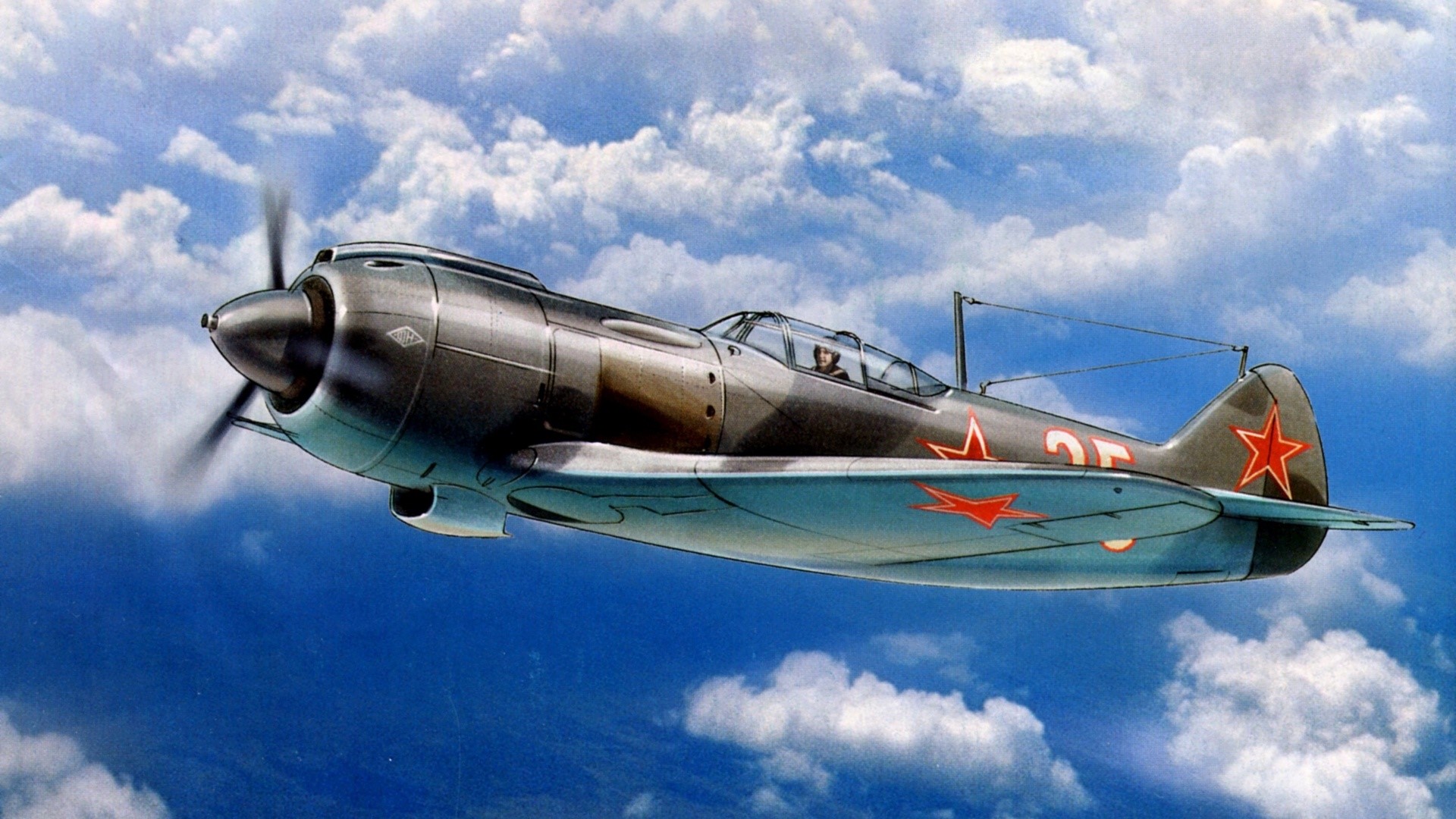 Painting of a Soviet Lavochkin La-5 fighter plane HD Wallpaper