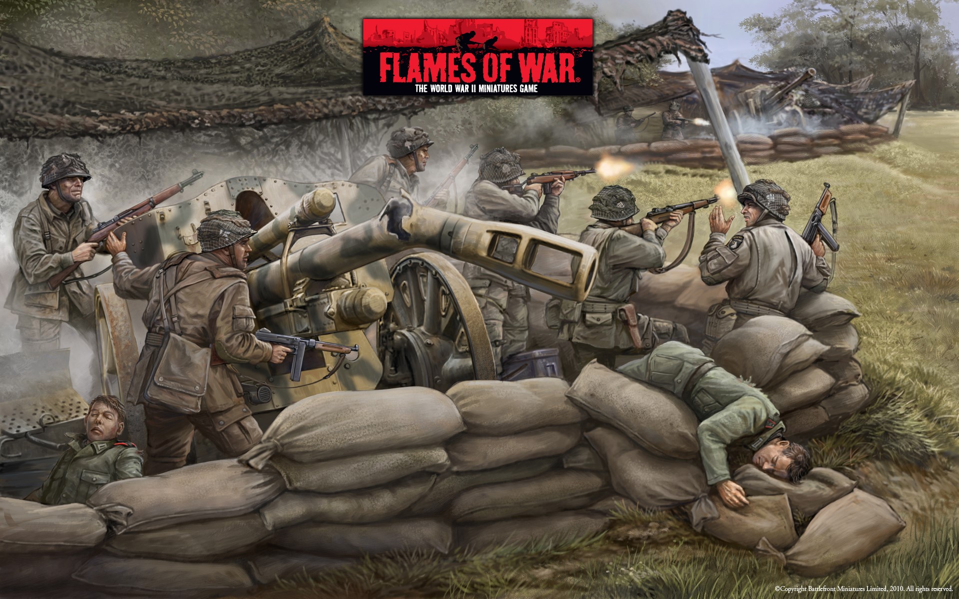 Flames of War WWII Soldiers with Cannon HD Wallpaper