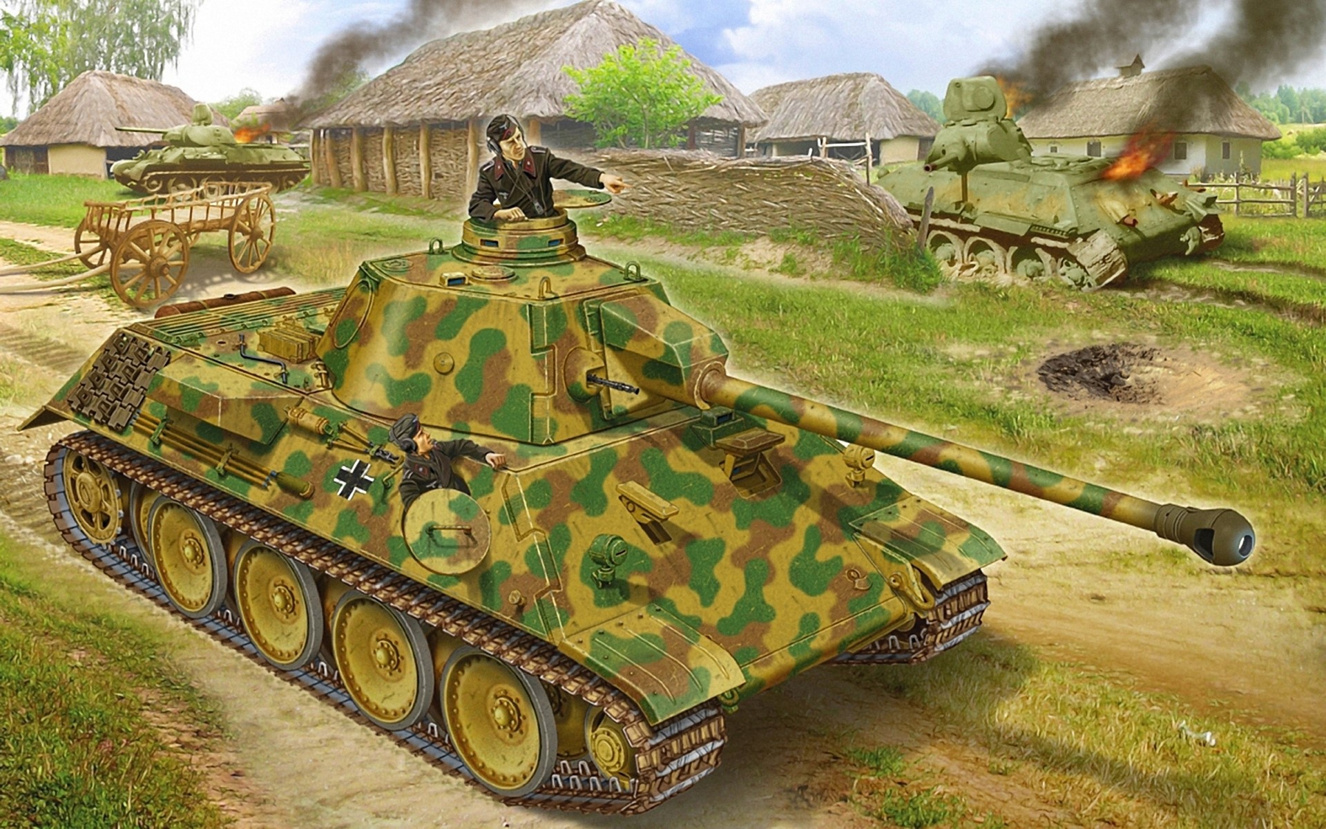 German VK 3002 DB tank in a village battle HD Wallpaper