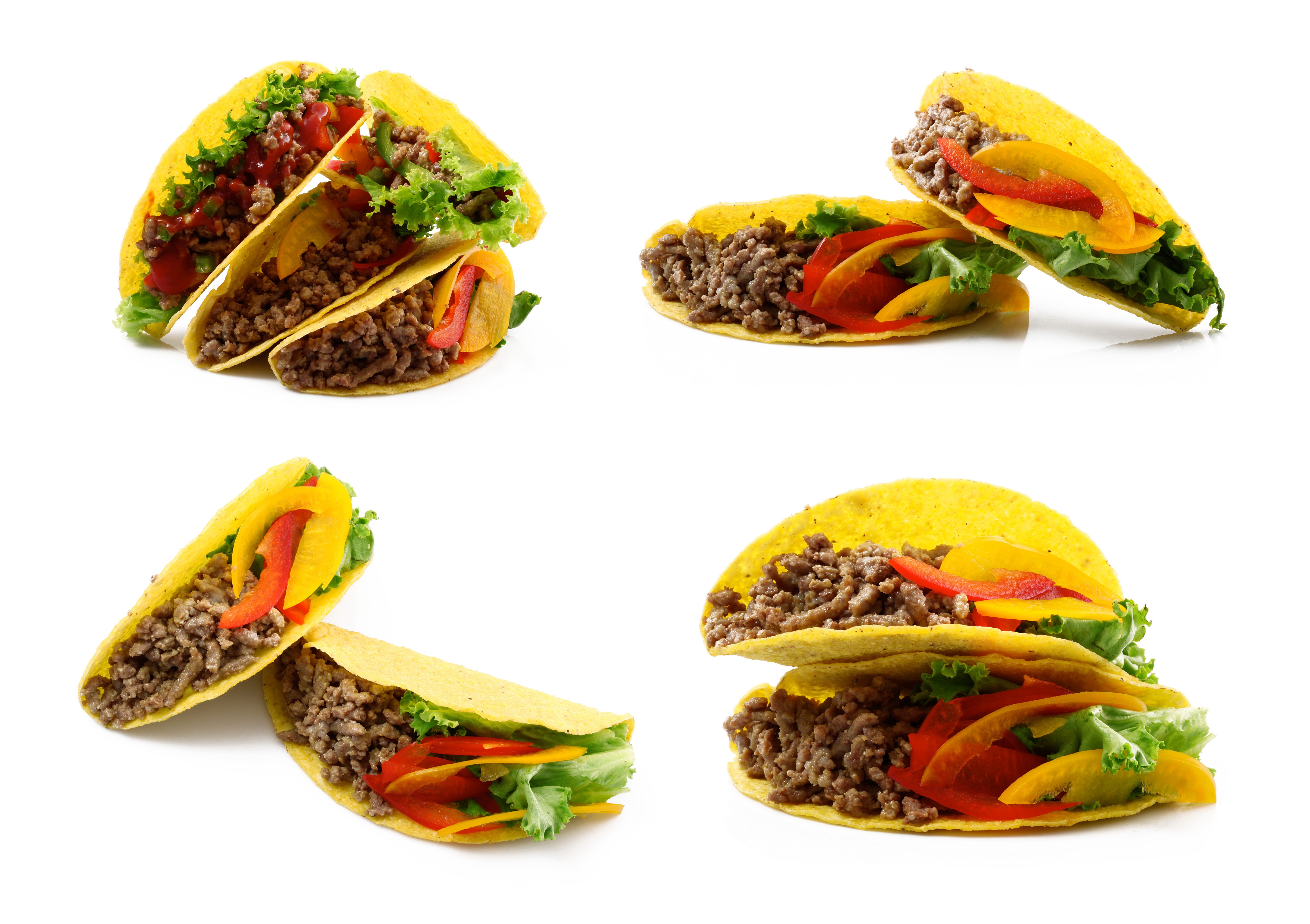 Four tacos with ground beef and vegetables HD Wallpaper