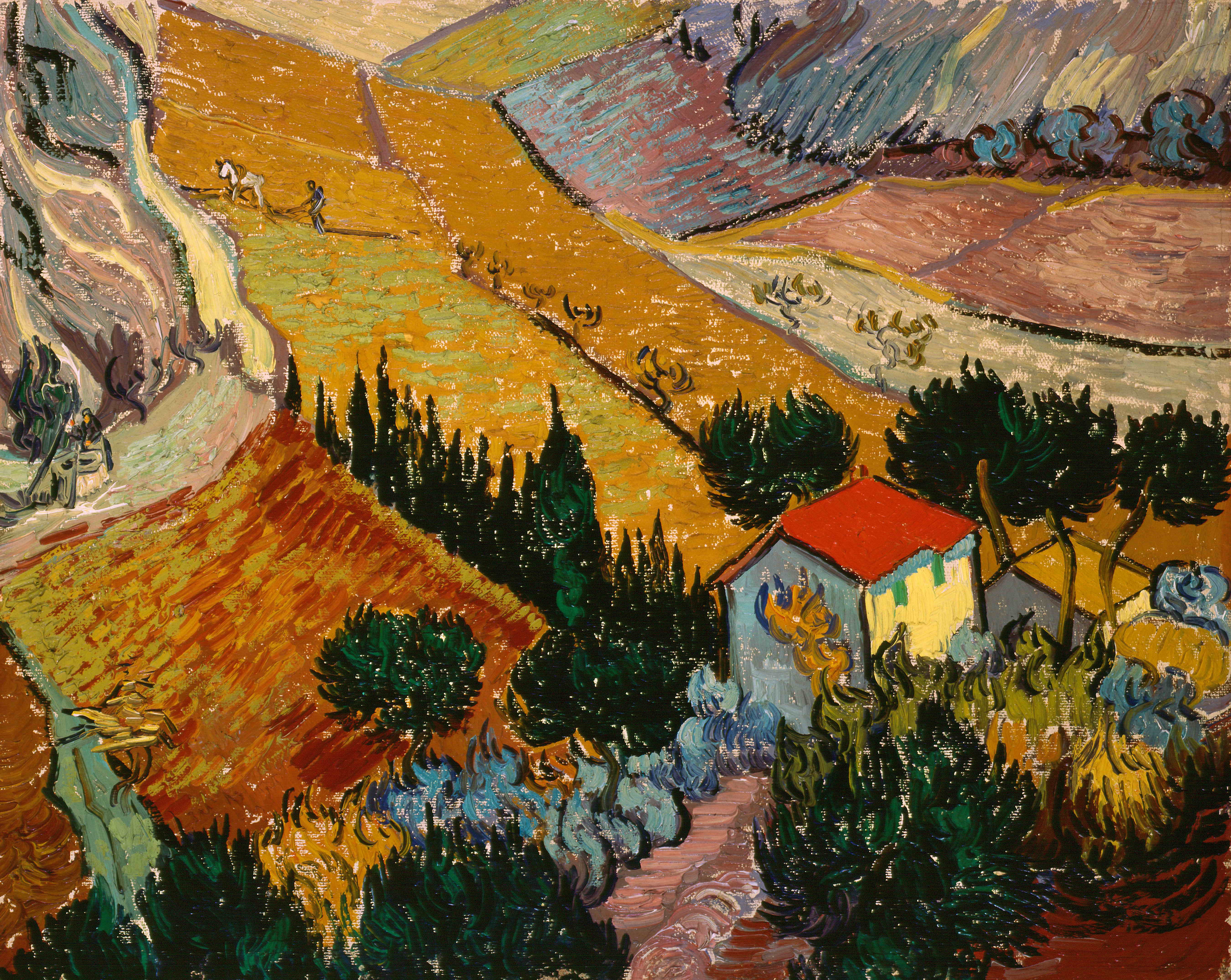 Vincent van Gogh's Landscape with House and Ploughman HD Wallpaper