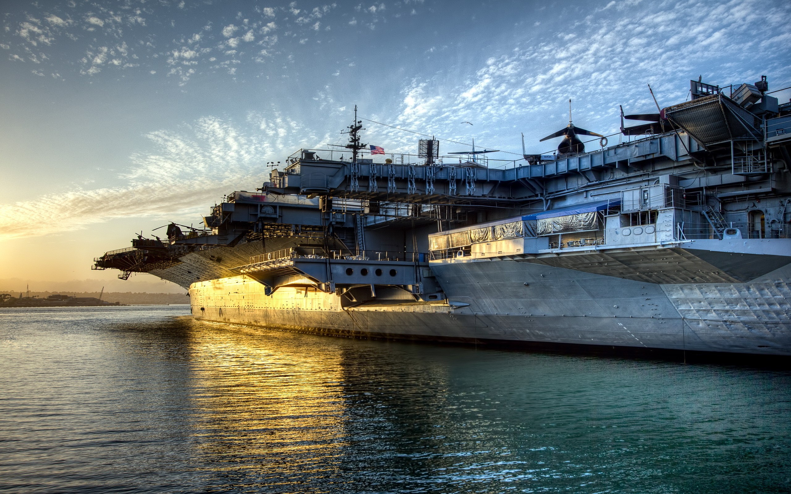 USS Midway Aircraft Carrier at Sunset HD Wallpaper