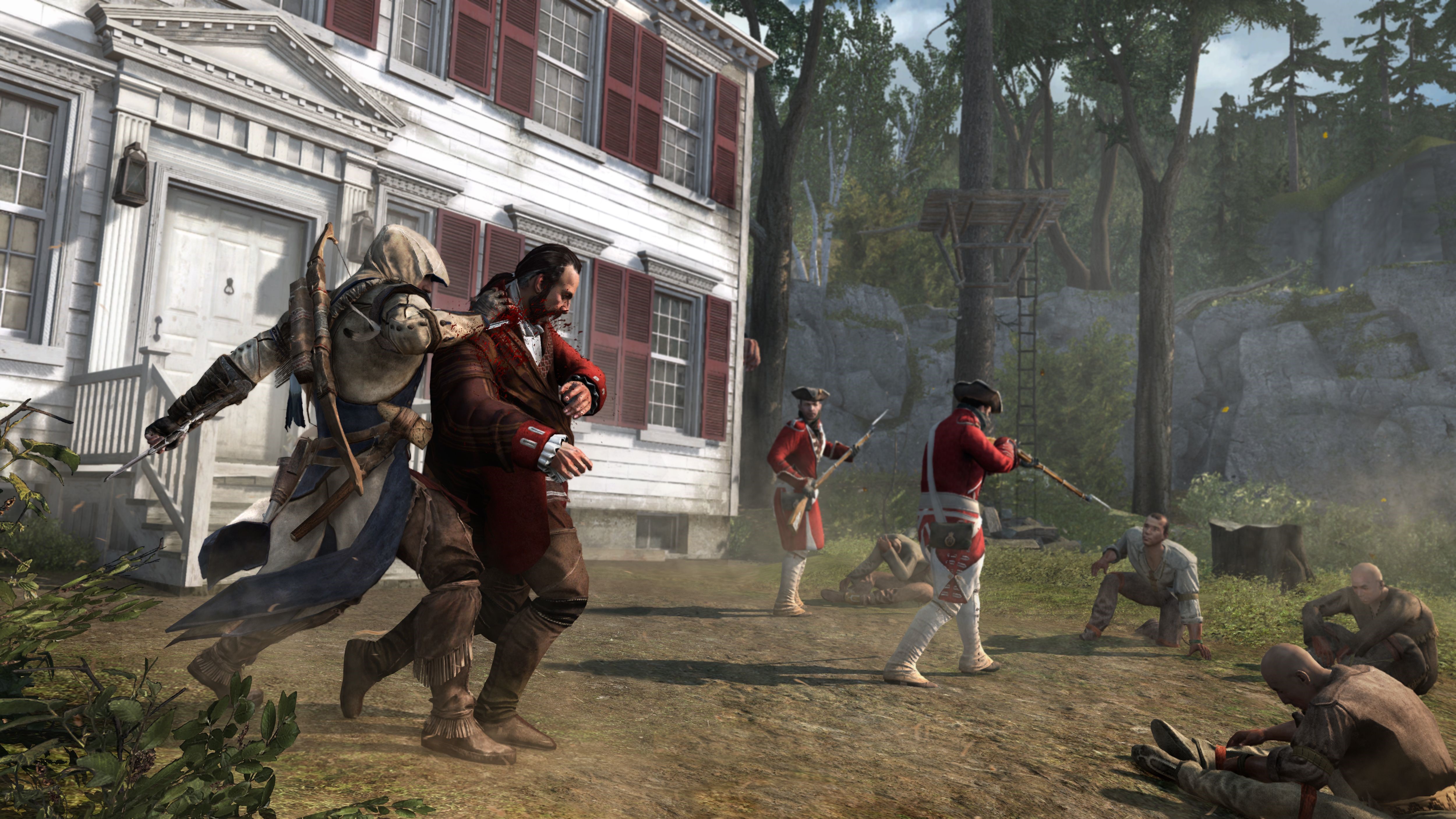Assassin's Creed 3: Connor Kenway attacks a man in red coat HD Wallpaper