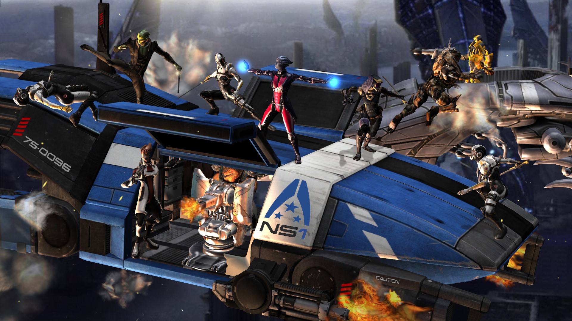 Mass Effect characters fighting on a spaceship HD Wallpaper