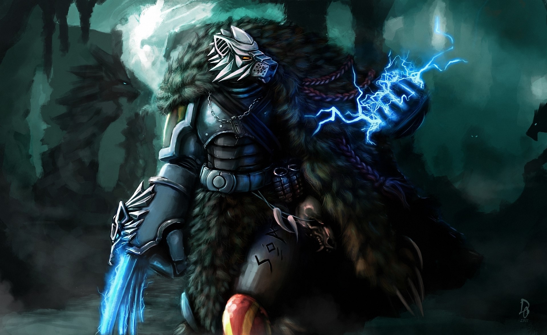 Wolf warrior with lightning in a cave HD Wallpaper