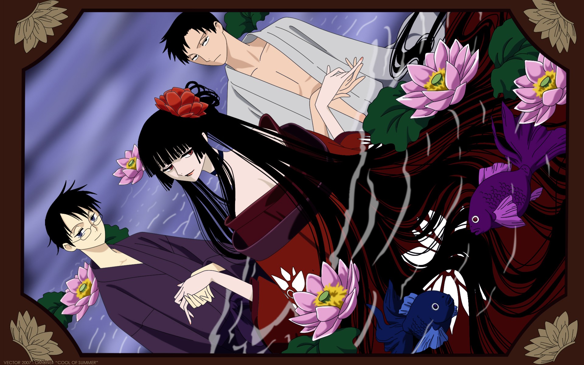 xxxHOLiC: Watanuki, Domeki, and Himawari by a pond HD Wallpaper