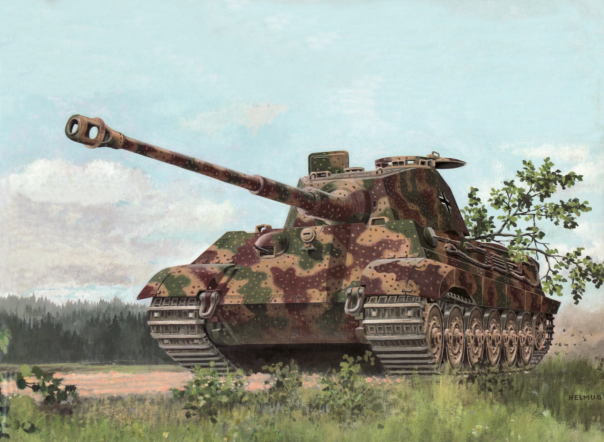 Panther tank in camouflage with a tree branch HD Wallpaper