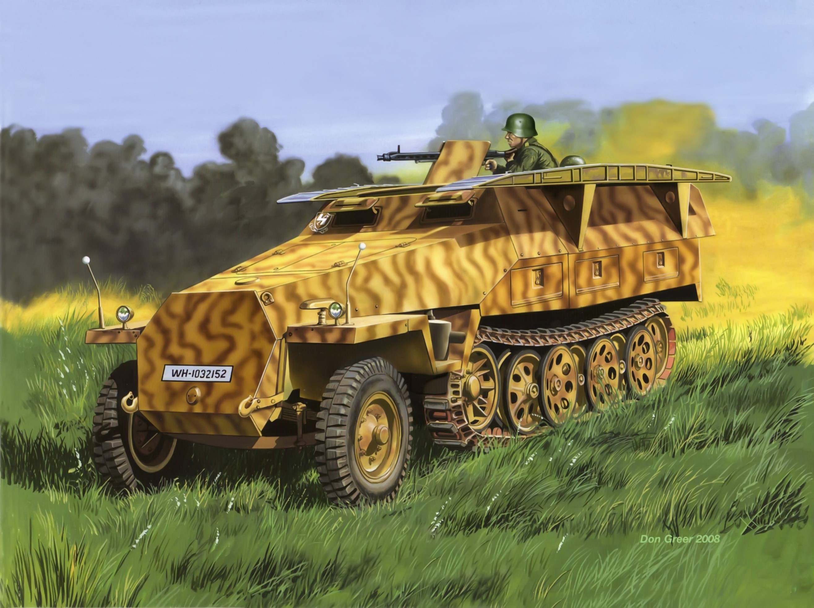 German half-track armored personnel carrier in a field HD Wallpaper
