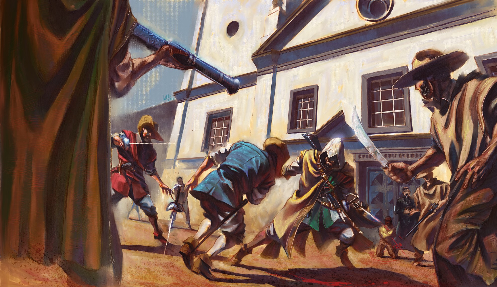 Assassin from Assassin's Creed in a street fight HD Wallpaper